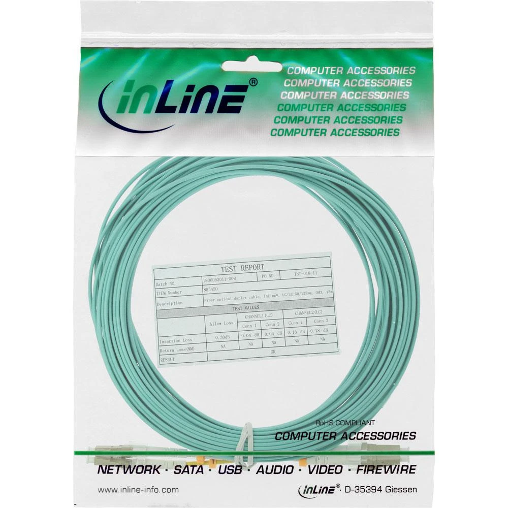 Inline Linijinis šviesolaidinis laidas LC/LC, 50/125 µm, OM3 10 m (88549O)