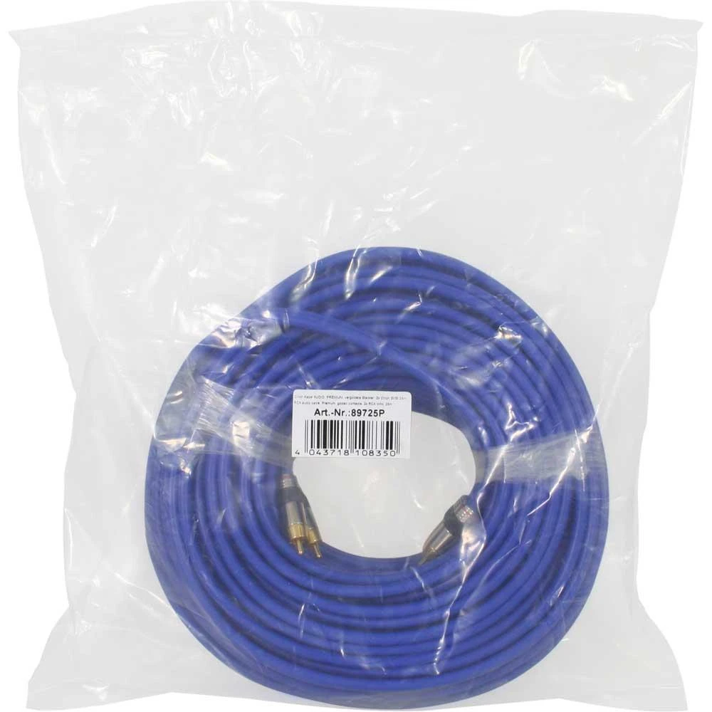 Mėlynas 25m RCA audio kabelis pakuotėje