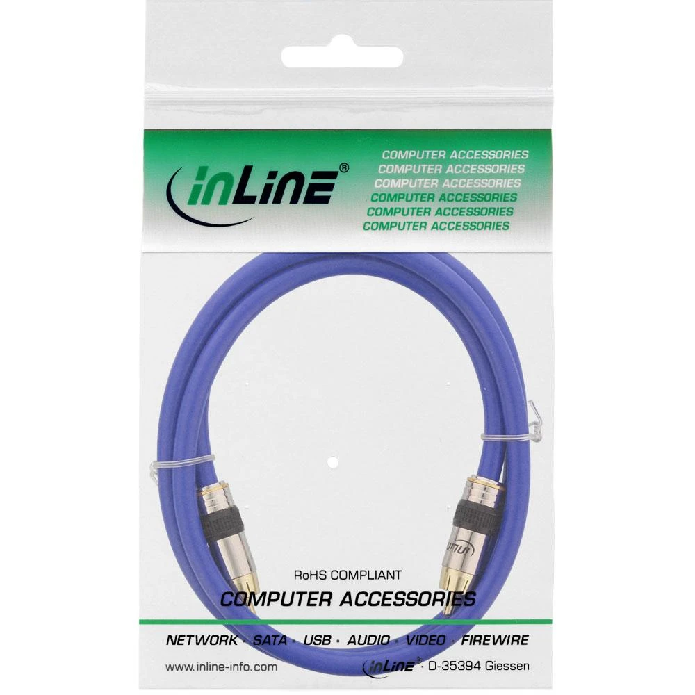 Mėlynas InLine 1m RCA laidas pakuotėje
