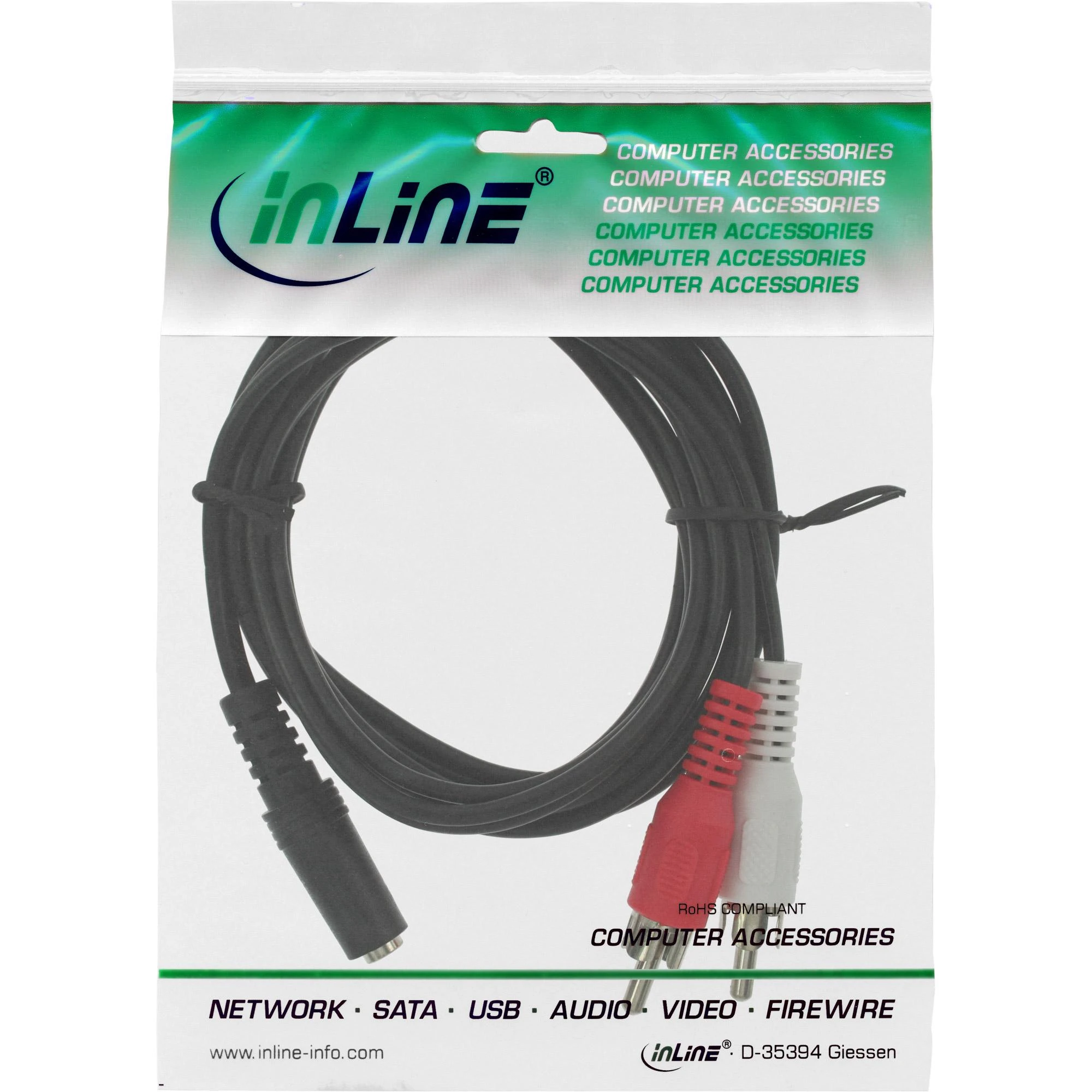 Garso kabelis 2xRCA į 3,5 mm InLine pakuotėje
