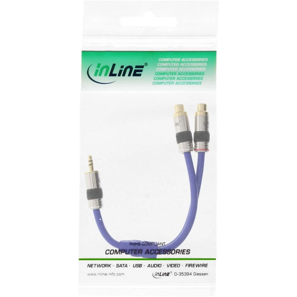 Mėlynas InLine 3,5 mm į 2x RCA garso kabelis pakuotėje