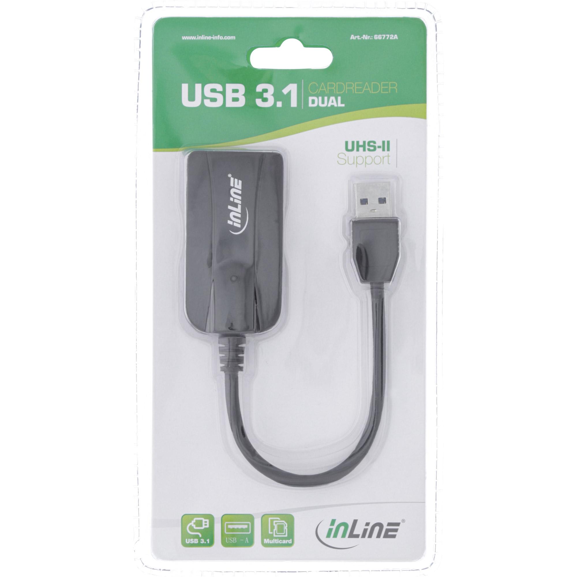 Skaitytuvas InLine® kortelių skaitytuvas USB 3.1 USB-A, suderinamas su SD/SDHC/SDXC, Micro SD, UHS-II