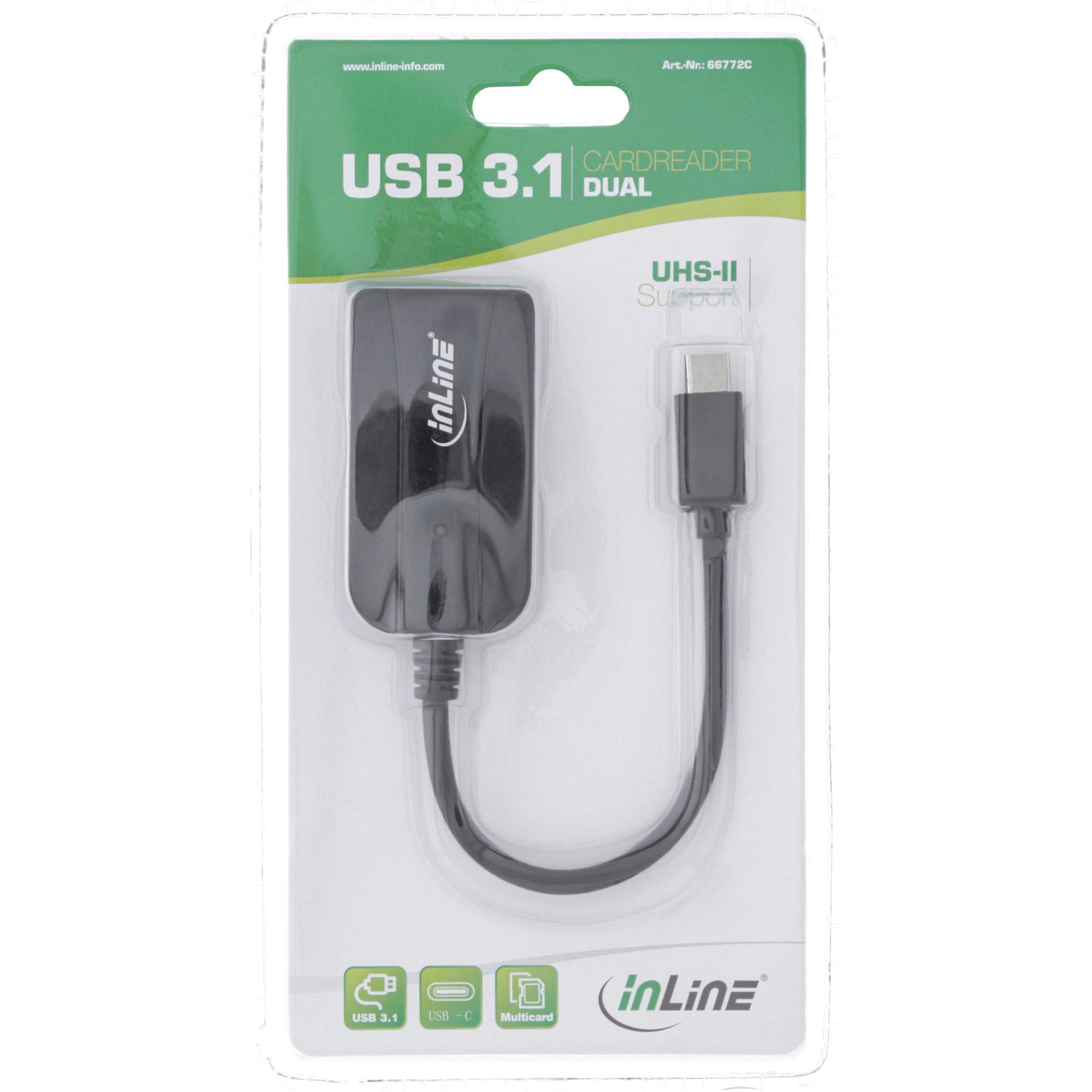 Skaitytuvas InLine® kortelių skaitytuvas USB 3.1 USB-C, suderinamas su SD/SDHC/SDXC, Micro SD, UHS-II