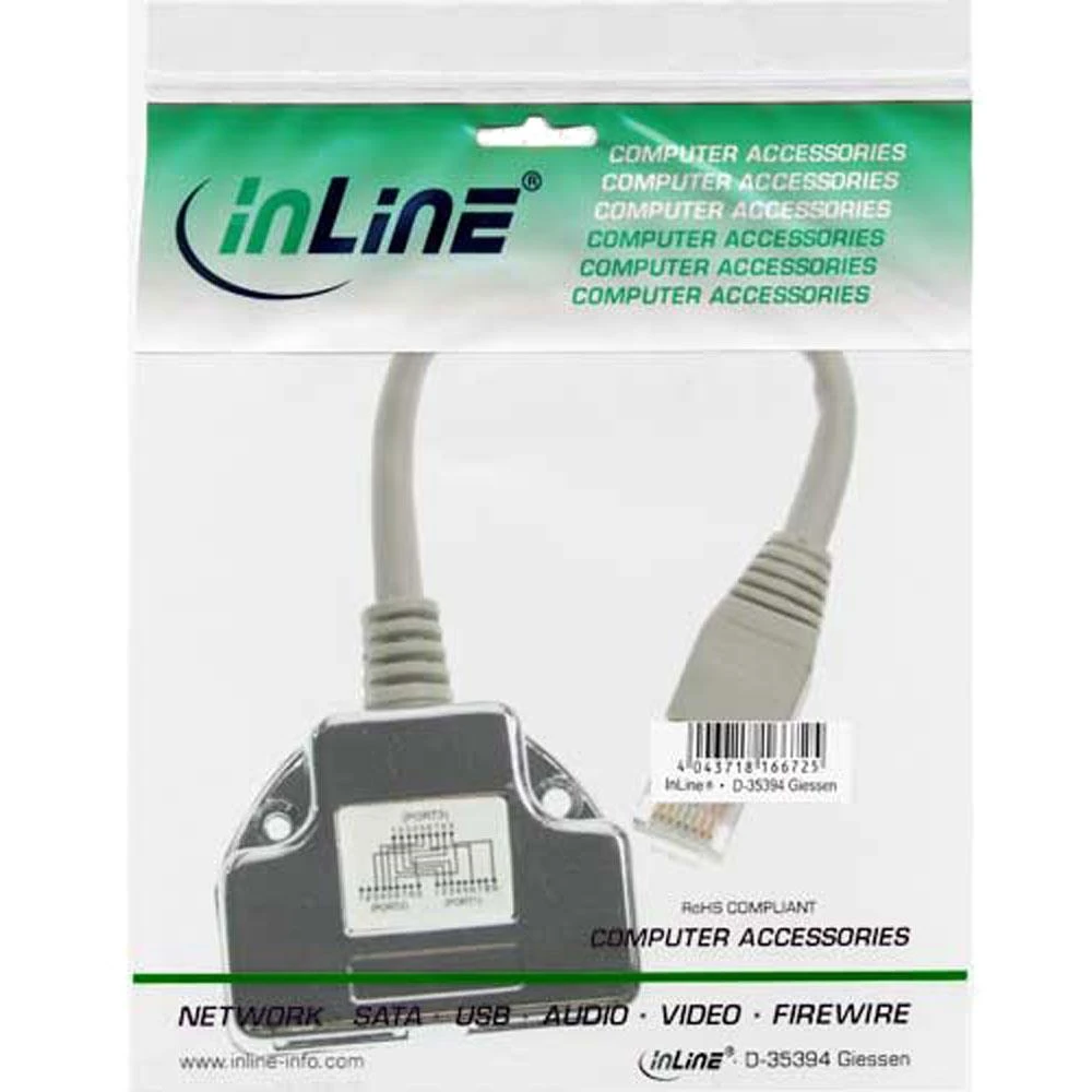 InLine T-Adapteris ISDN Cat.5e RJ45 vyriškas – 2x RJ45 moteriškas 15cm (69995I)