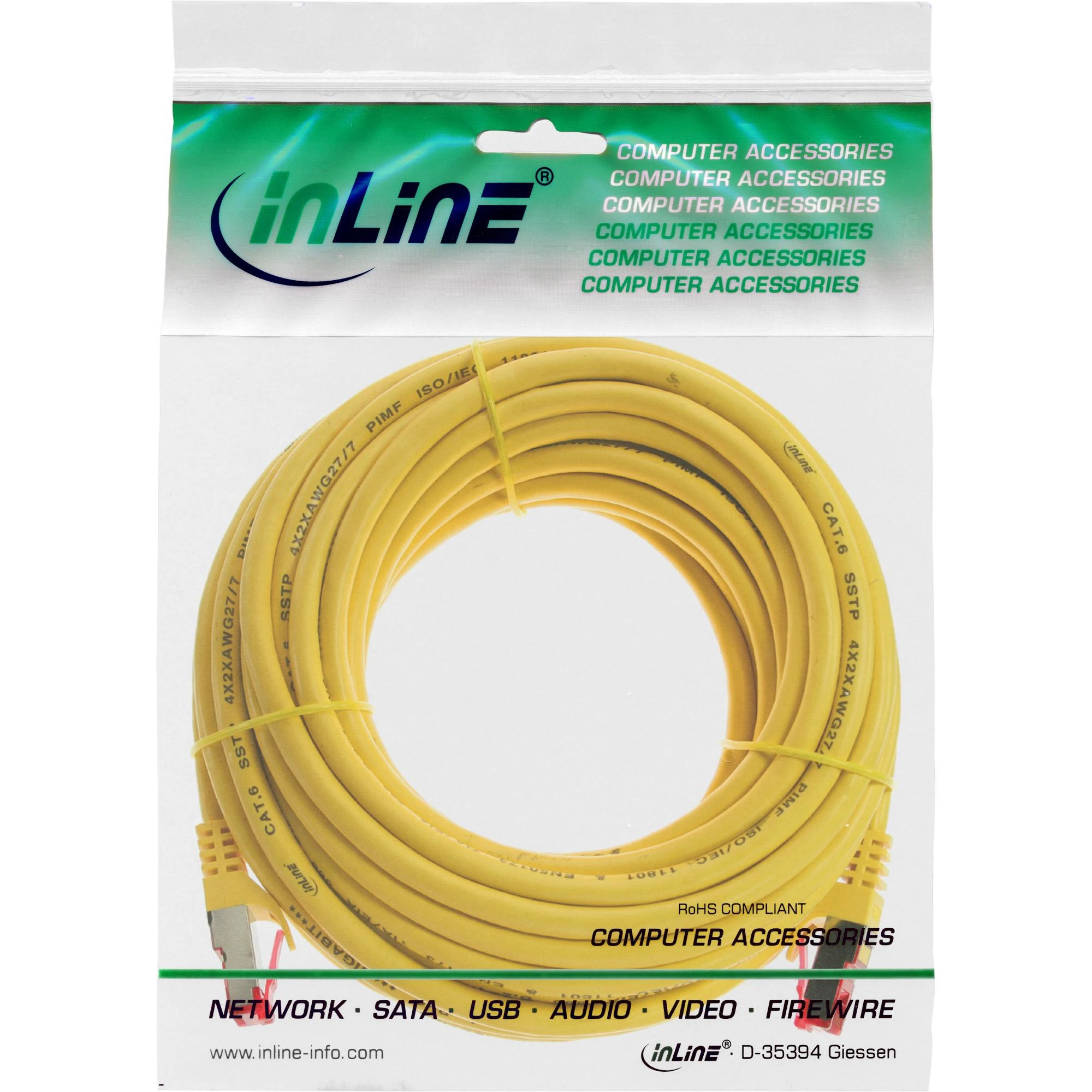 InLine Patchcord S/FTP, PiMF, Cat.6, 250MHz, be halogenų, geltona 5m (76905Y)