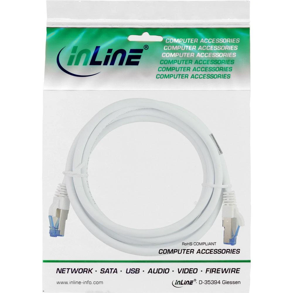 Inline Įeinantis jungiamasis kabelis Cat.6A, S/FTP (PiMf), 500MHz, baltas - 3m