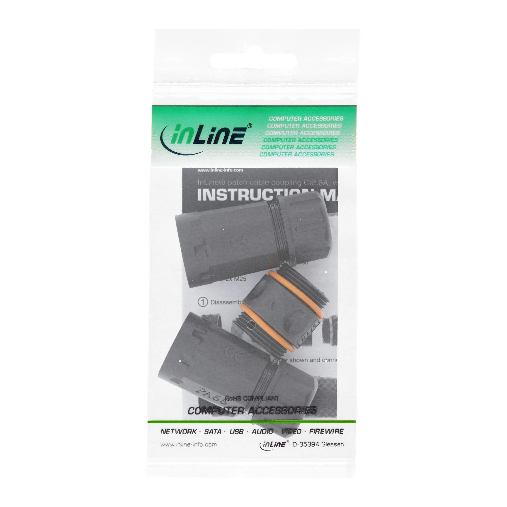 InLine® Cat.6A mova, atspari vandeniui IP68, 2x RJ45 F/F, 1:1