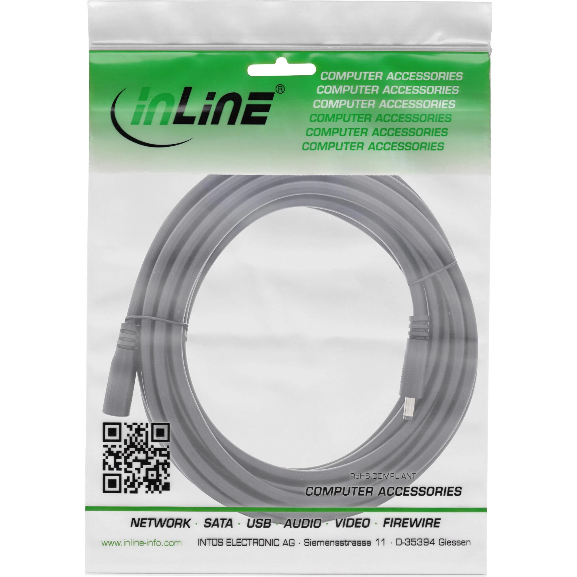 Maitinimo kabelis InLine ® Nuolatinės srovės lizdas, nuolatinės srovės kištukas, 4.0x1.7mm, AWG 18, juodas, 3m