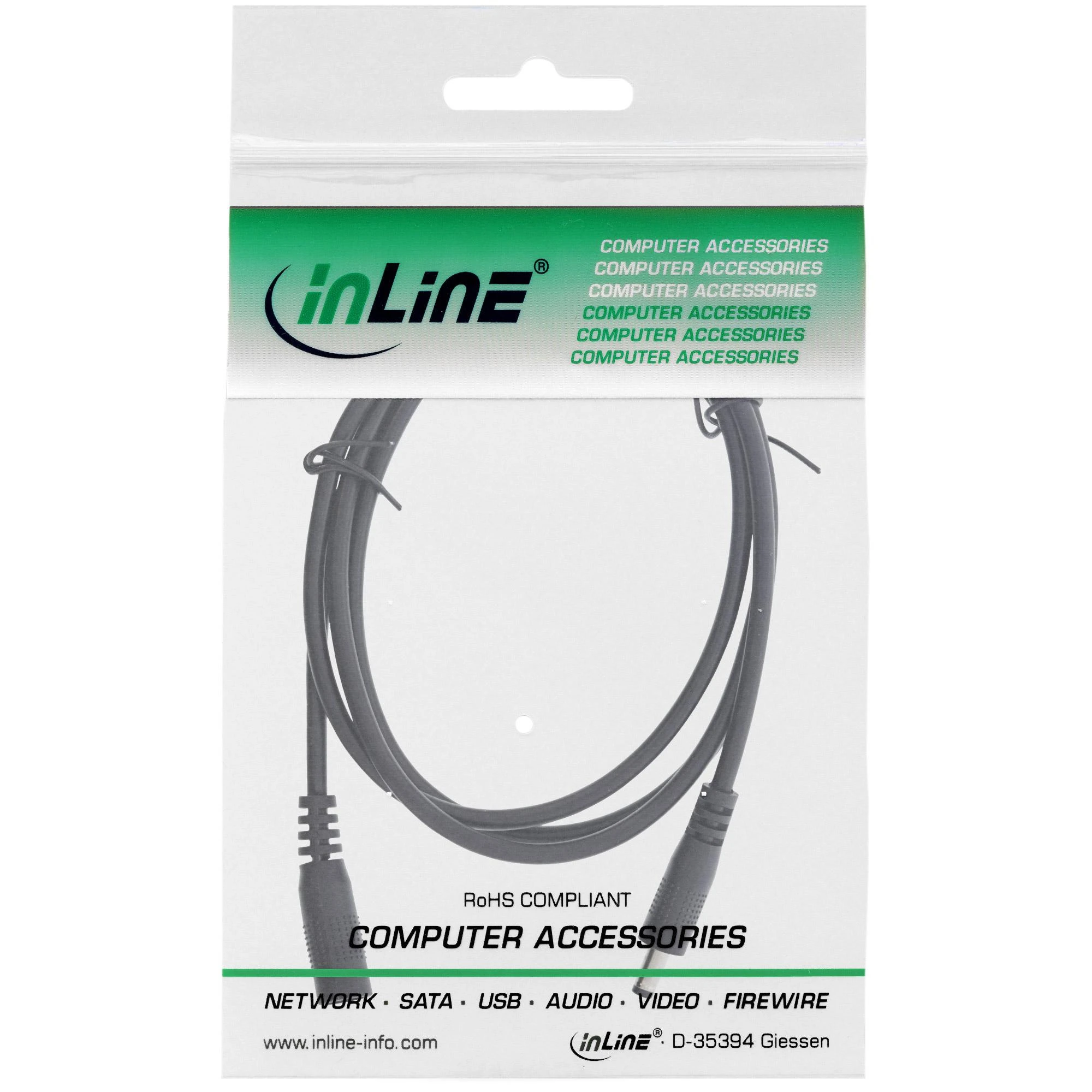 Maitinimo kabelis InLine ® Nuolatinės srovės lizdas, nuolatinės srovės kištukas, 4.0x1.7mm, AWG 18, juodas, 2m