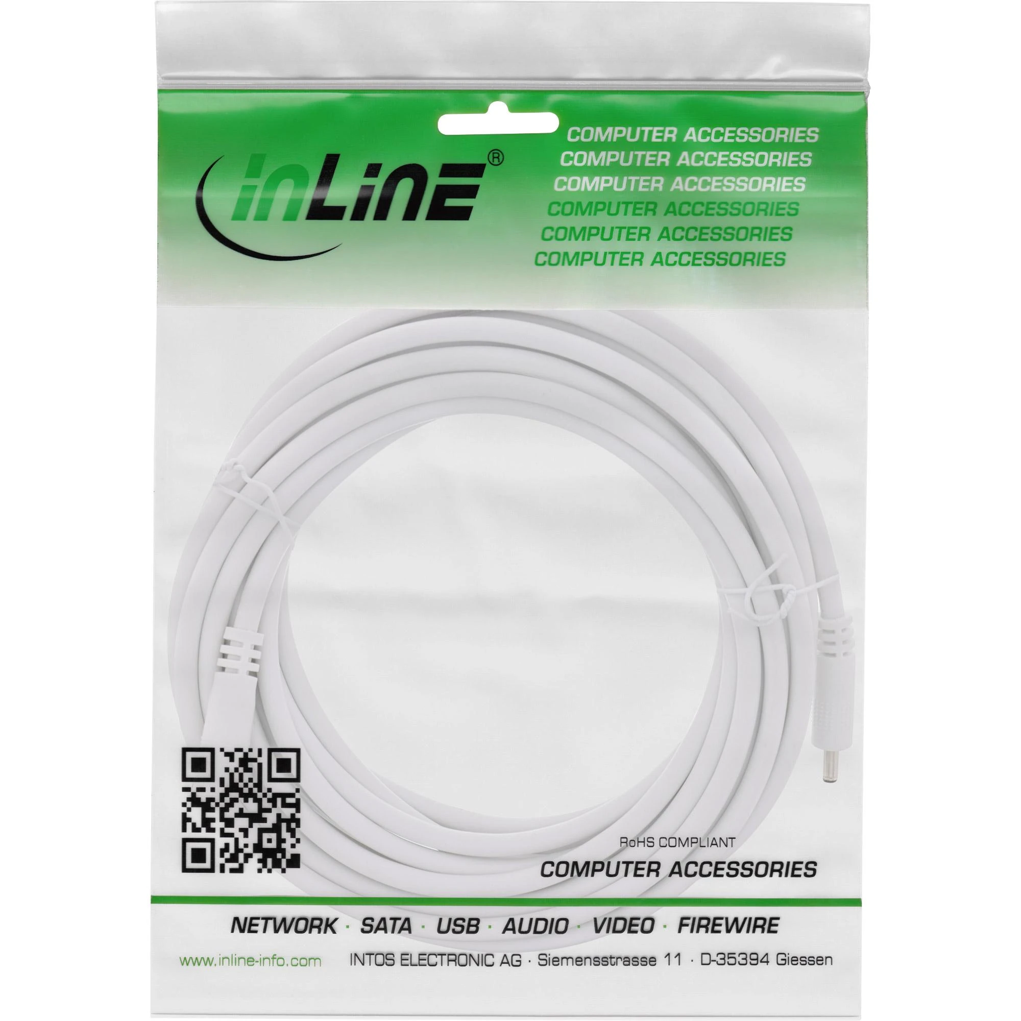 Maitinimo kabelis InLine ® Nuolatinės srovės lizdas, nuolatinės srovės kištukas, 3.5x1.35mm, AWG 18, baltas, 5m