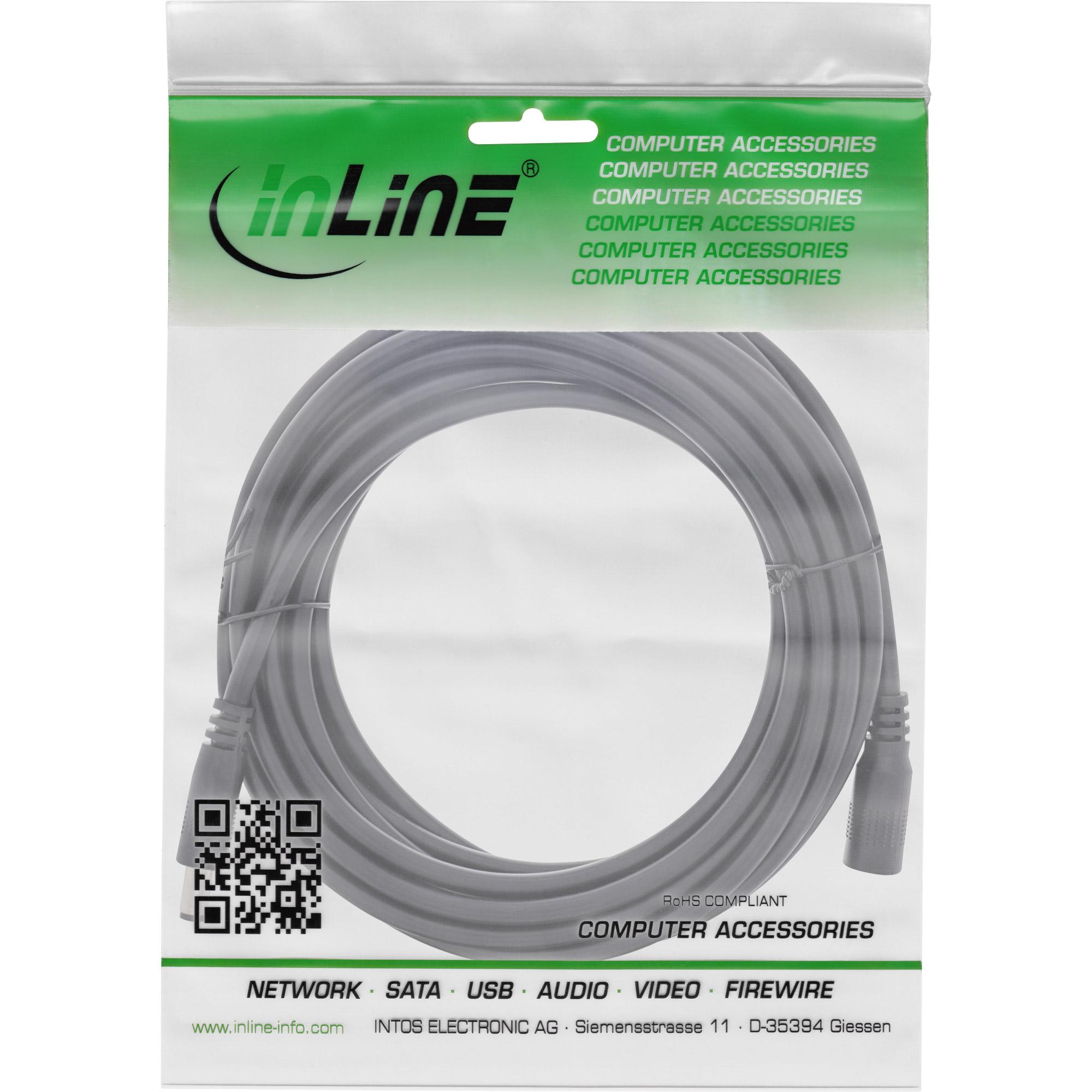 Maitinimo kabelis InLine ® Nuolatinės srovės išplėtimo kabelis, nuolatinės srovės kištukas vyras / moteris 5.5x2.5mm, AWG 18, juoda, 3m