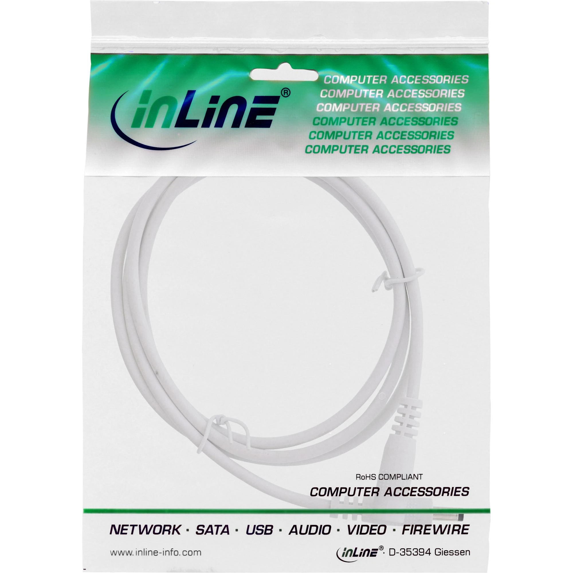Maitinimo kabelis InLine ® Nuolatinės srovės lizdas, nuolatinės srovės kištukas, 4.0x1.7mm, AWG 18, baltas, 2m