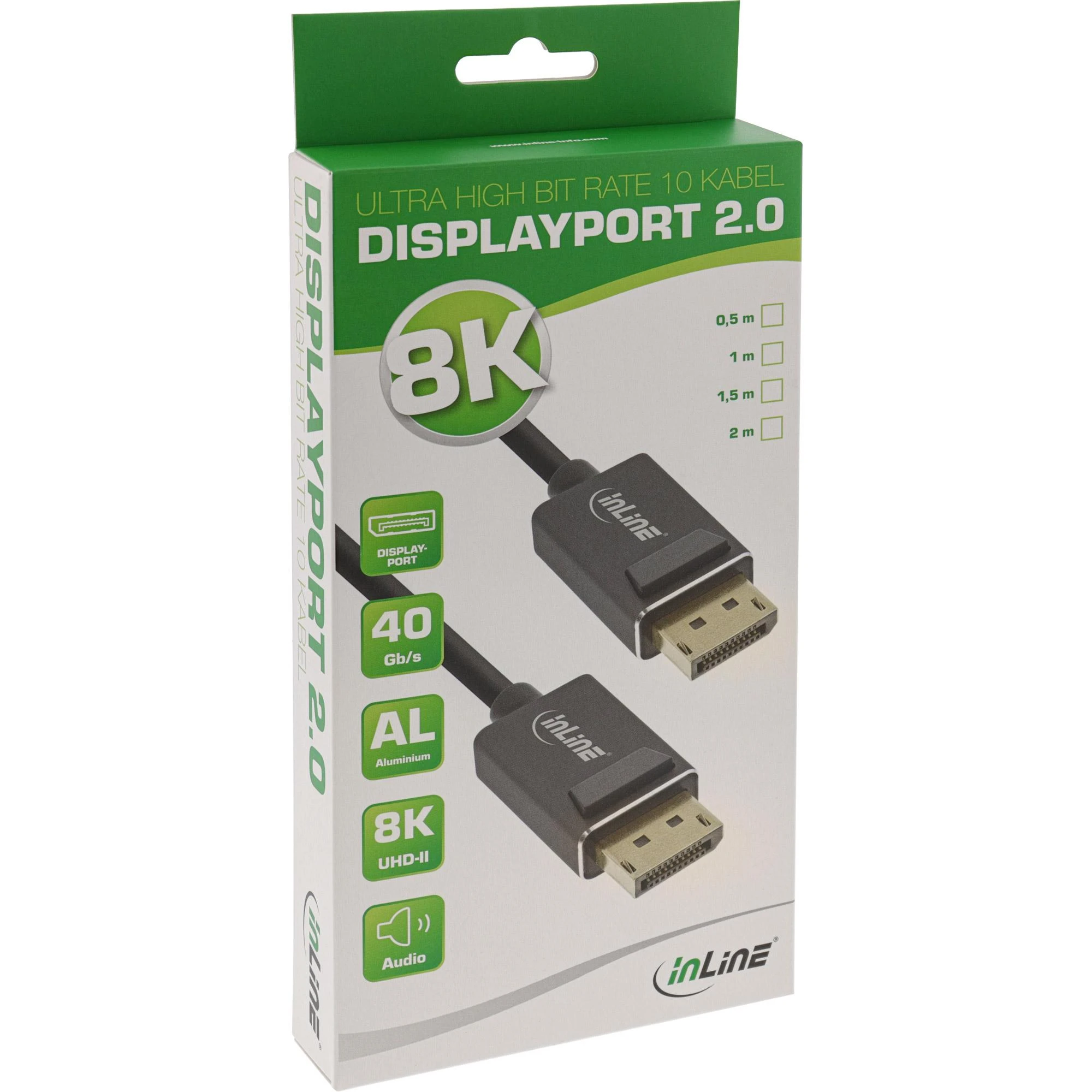 „InLine DisplayPort 2.0“ kabelis, 8K4K UHBR, juodas – 2 m