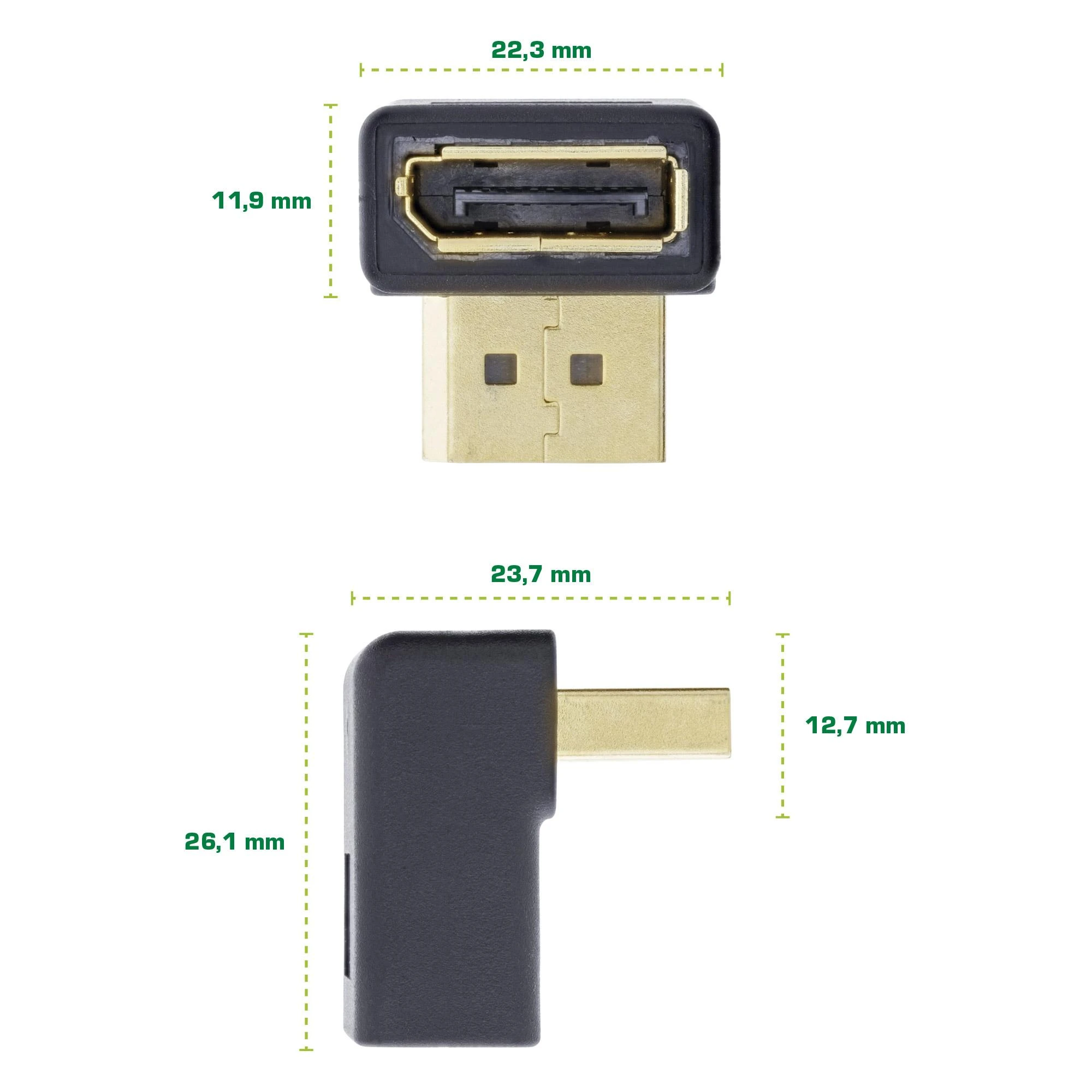 DisplayPort kampinis adapteris su matmenimis