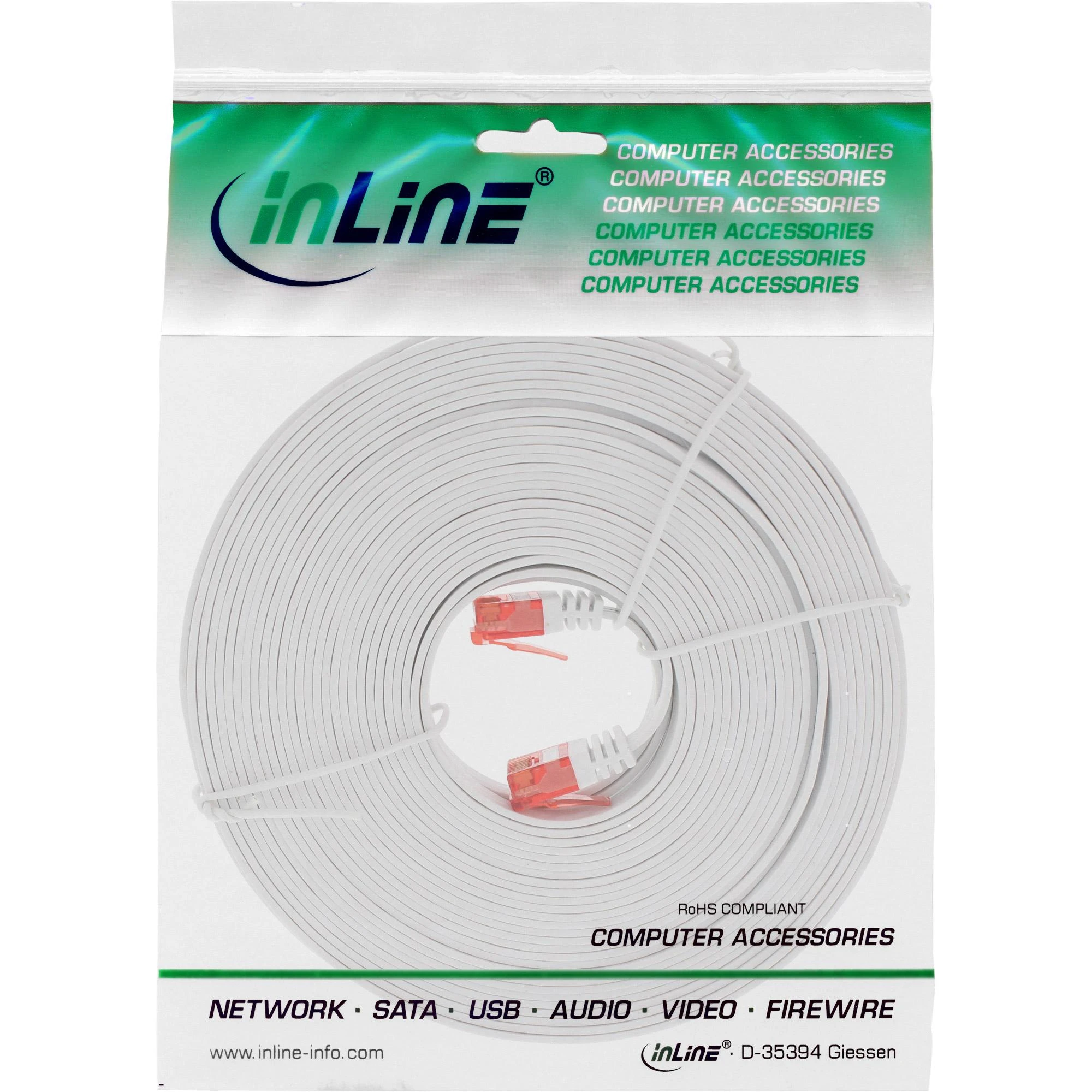 InLine Płaski Ultraslim Komutacinis kabelis Cat.6 U/UTP 15 m Baltas (71615W)
