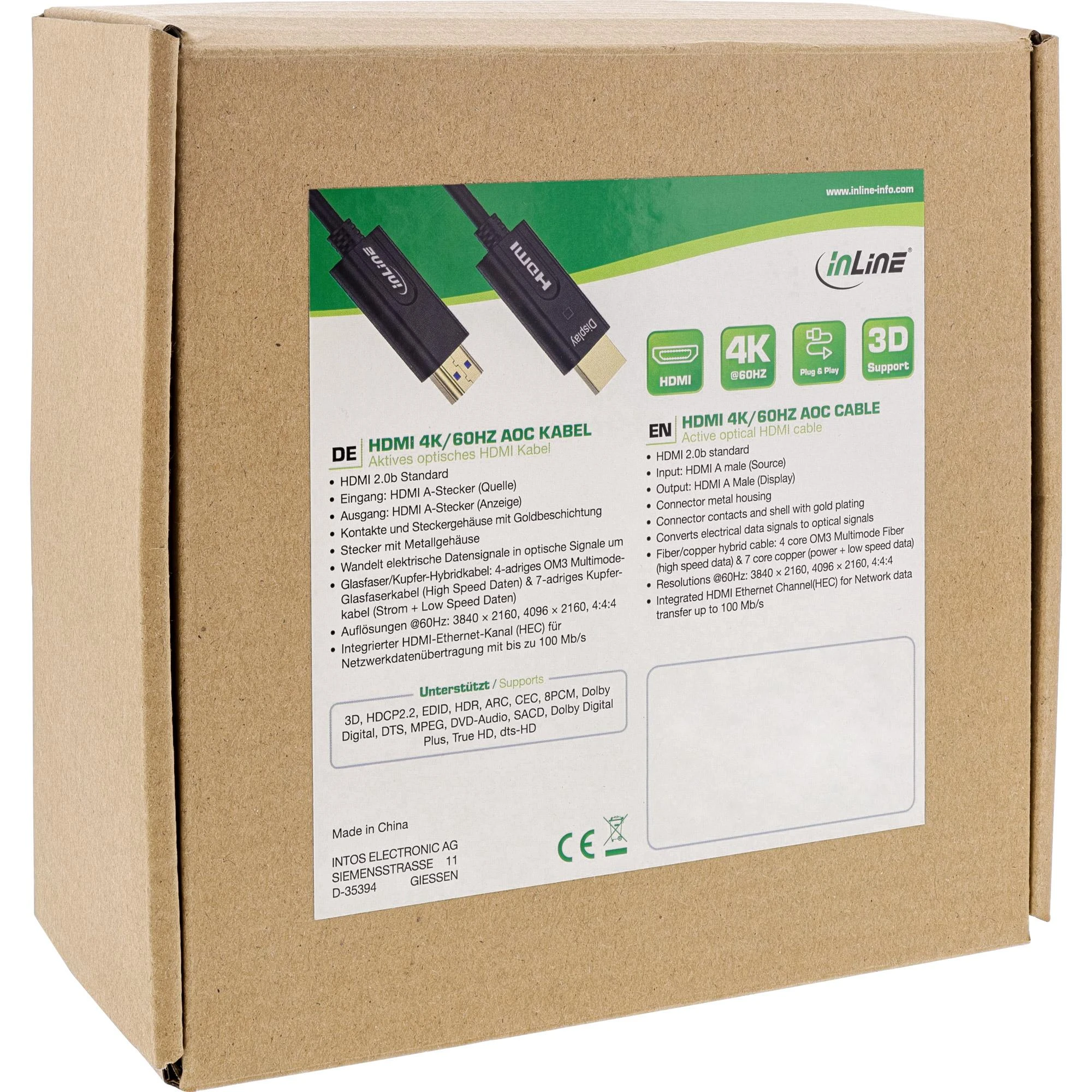 InLine HDMI kabelio pakuotė su specifikacijomis