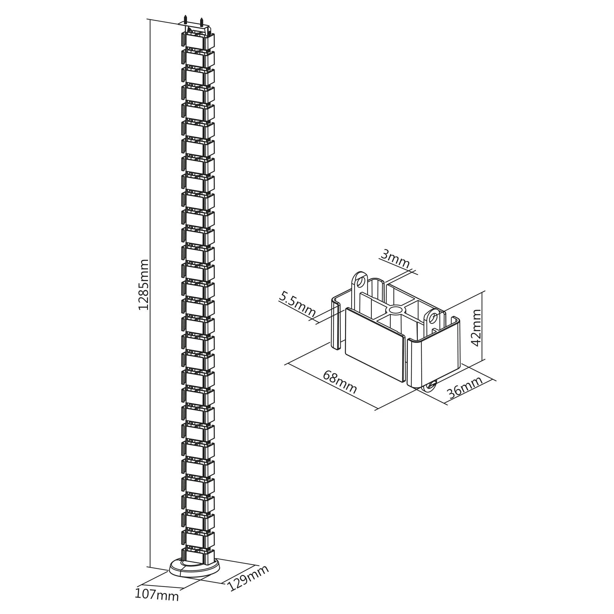 Organizer InLine Cable duct flexible for height-adjustable desks, 4 compartments, 68x36mm max. 1.28m, baltas