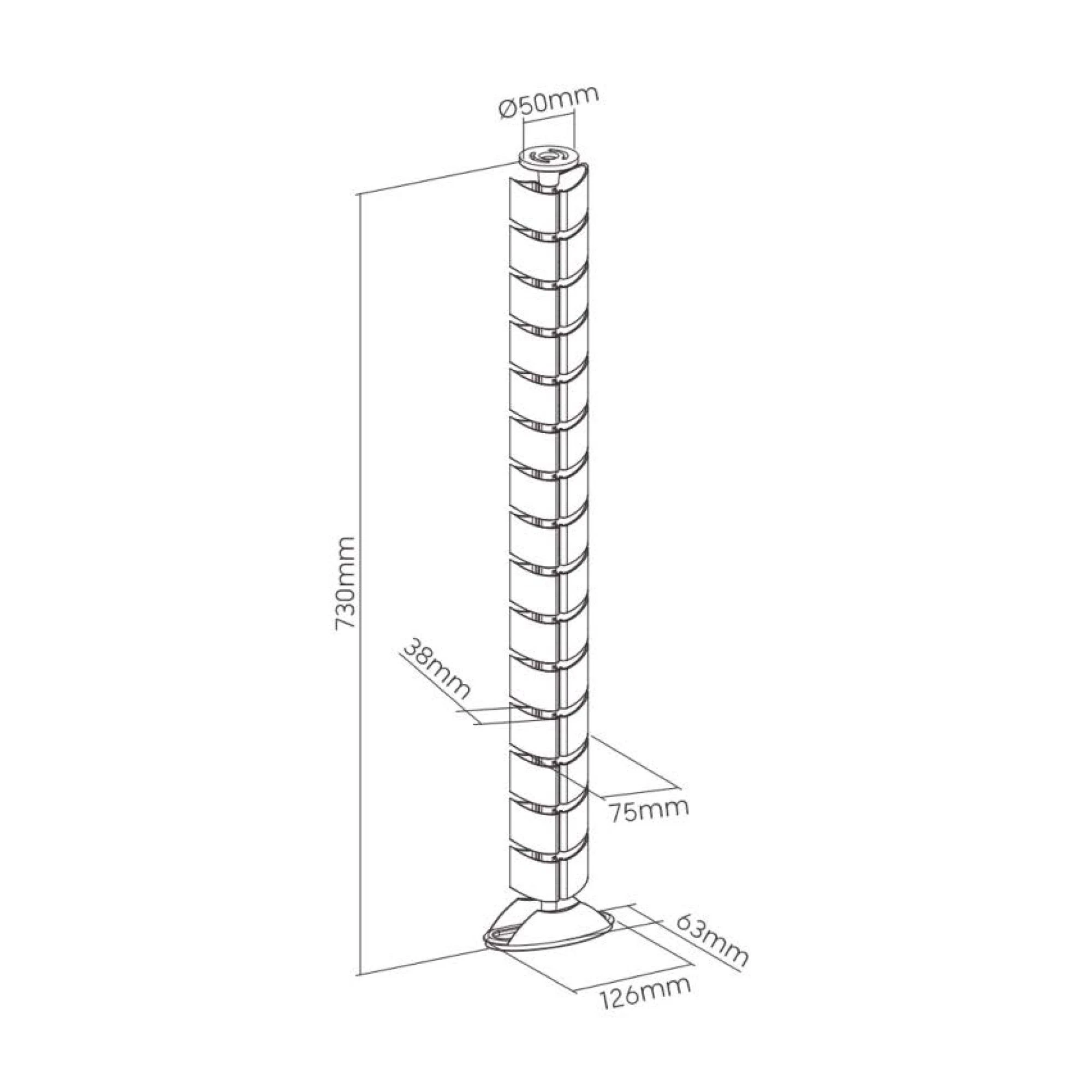 Organizer InLine® Cable kanalas lankstus, vertikalus stalams, 2 kamerų, 0,80m, juodas