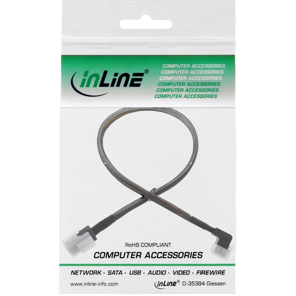 Intos InLine Mini SAS HD - Mini SAS su šoninės juostos laidu, 0,5 m, juodas