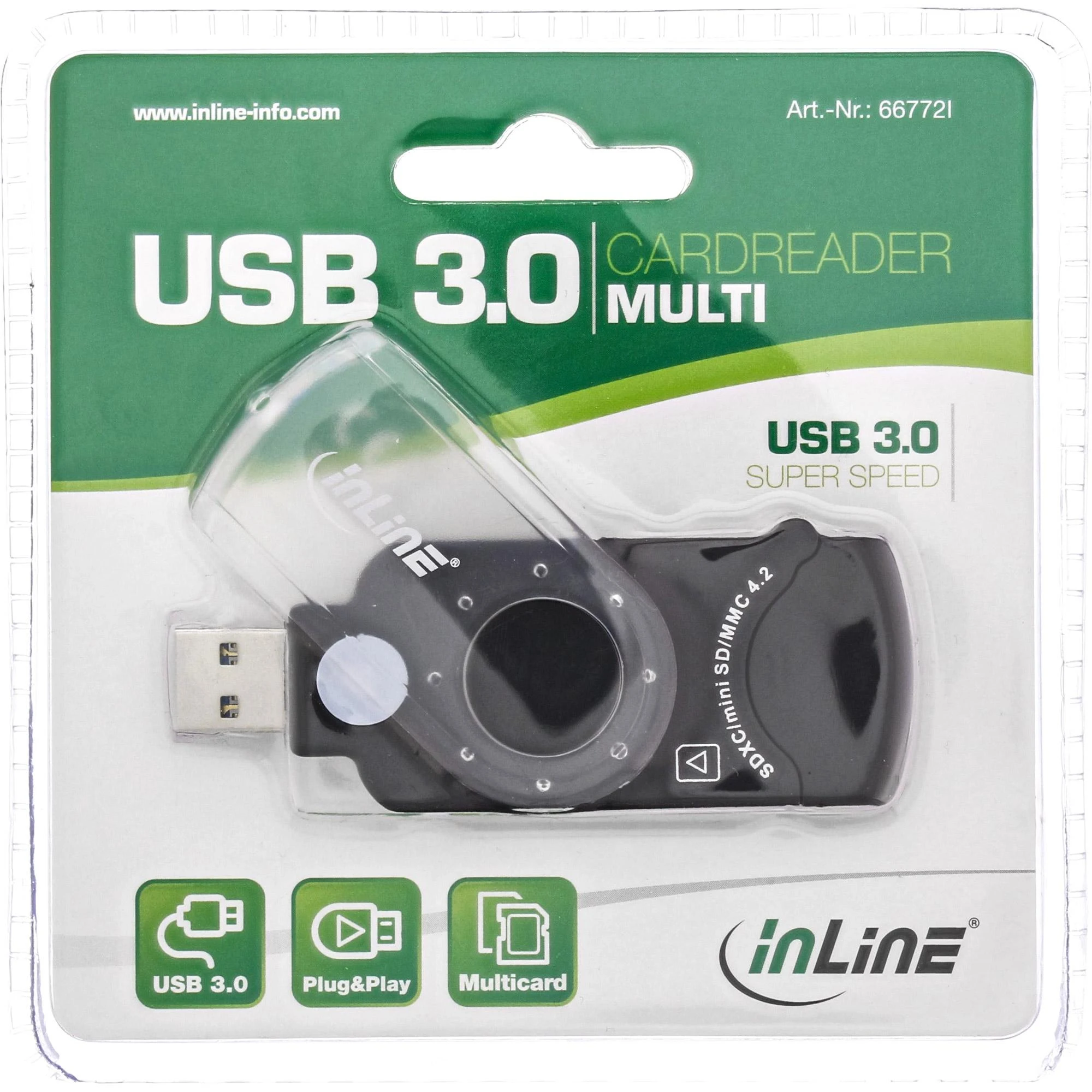 Skaitytuvas InLine® Mobilus kortelių skaitytuvas USB 3.0, skirtas SD/SDHC/SDXC, Micro SD