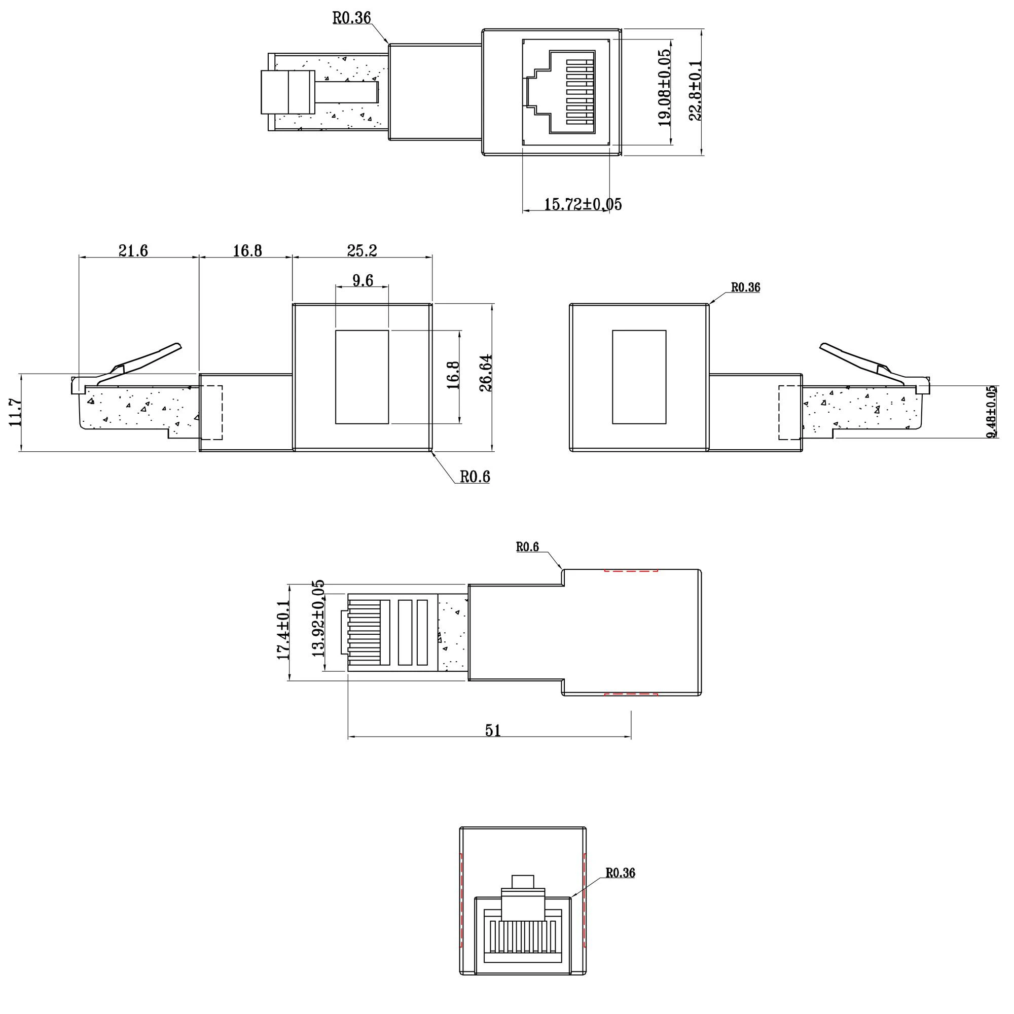 InLine® pataisymo laido adapteris Cat.6A, RJ45 kištukas / lizdas, pakreiptas 90° į viršų