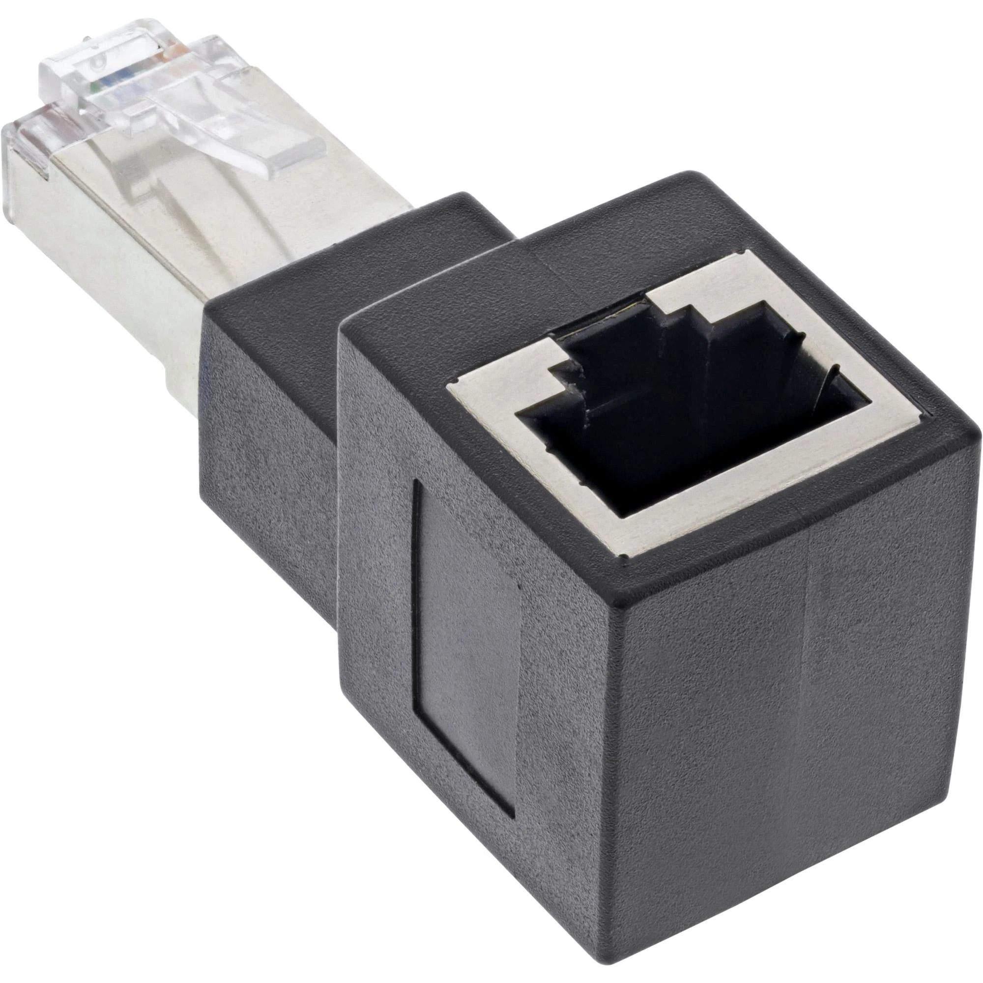 InLine® pataisymo laido adapteris Cat.6A, RJ45 kištukas / lizdas, pakreiptas 90° į viršų