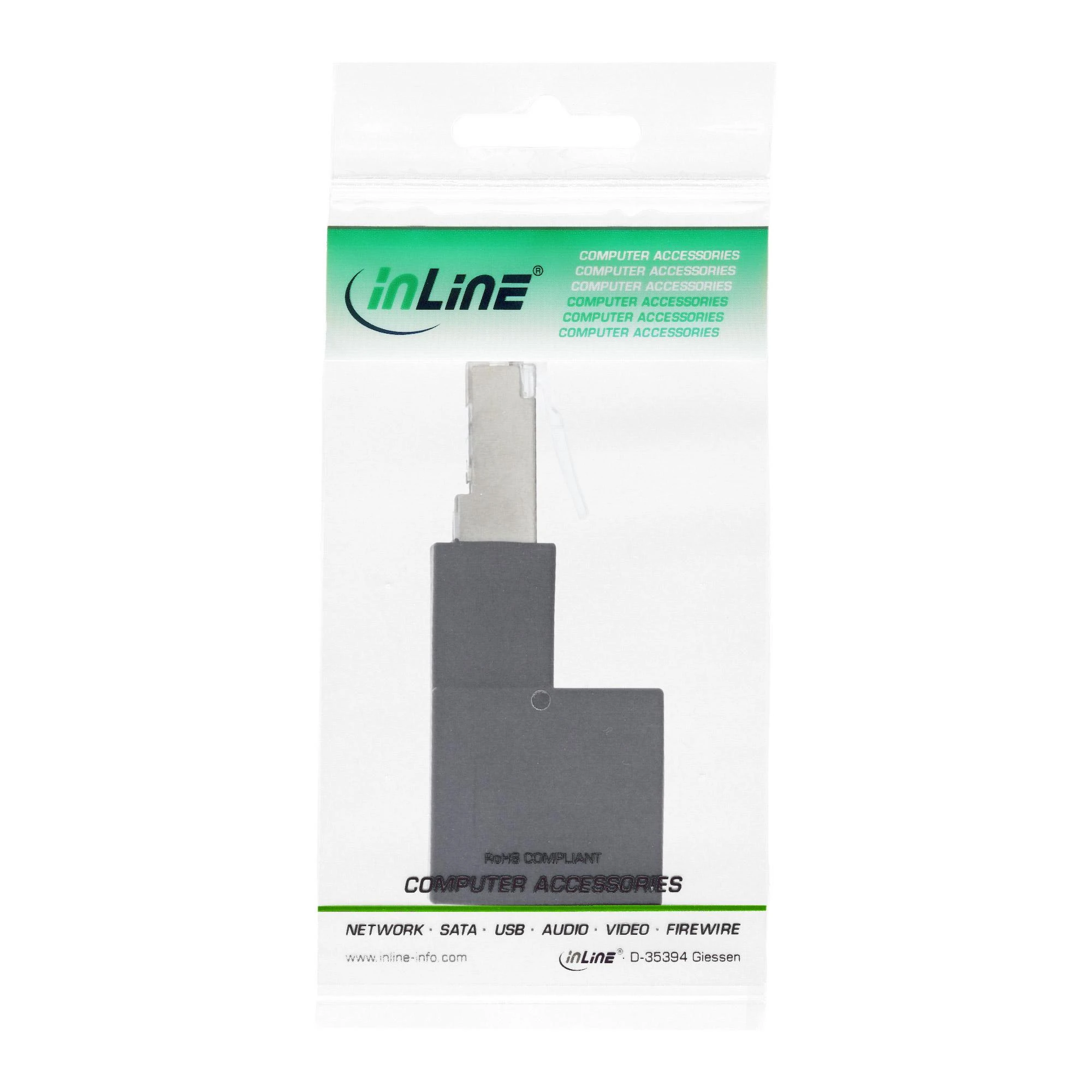InLine® pataisymo laido adapteris Cat.6A, RJ45 kištukas / lizdas, pakreiptas 90° į viršų