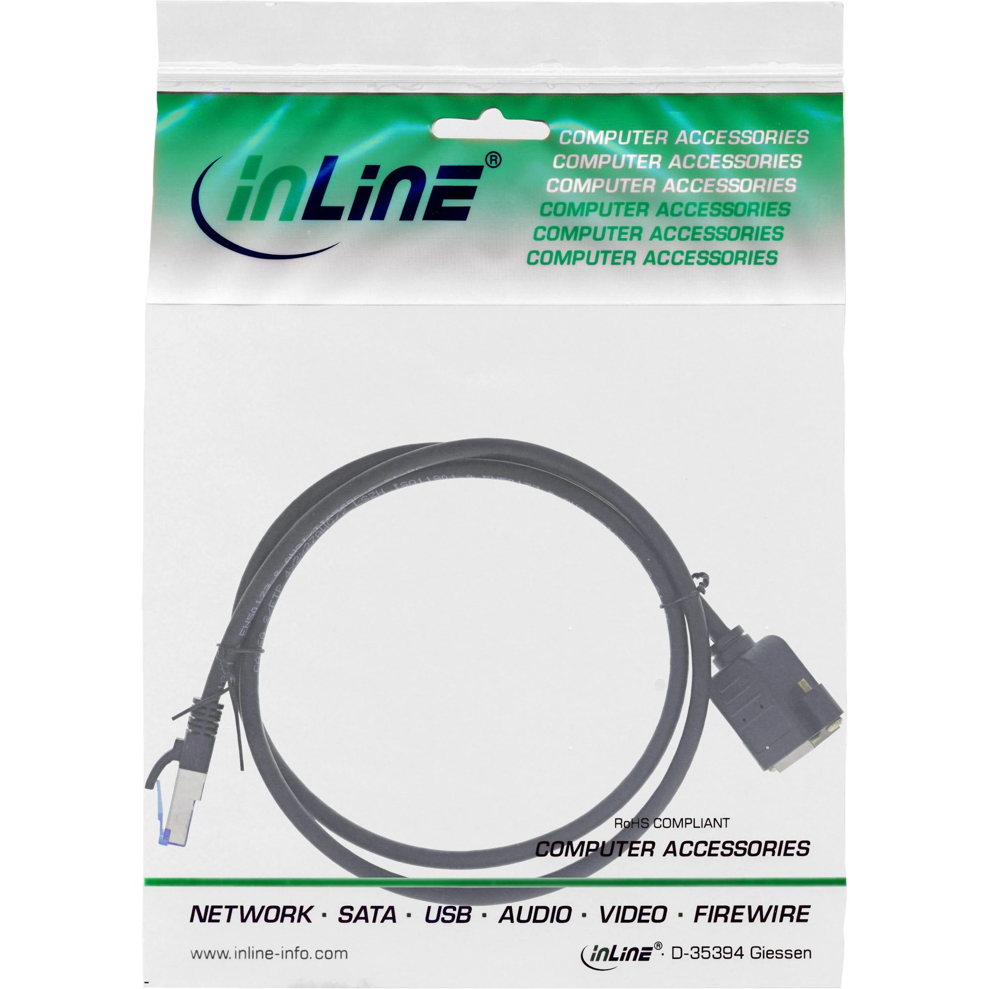 InLine® Patch kabelis įmontuotas prailginimas, S/FTP (PiMf), Cat.6A, be halogenų, varinis, juodas, 3m