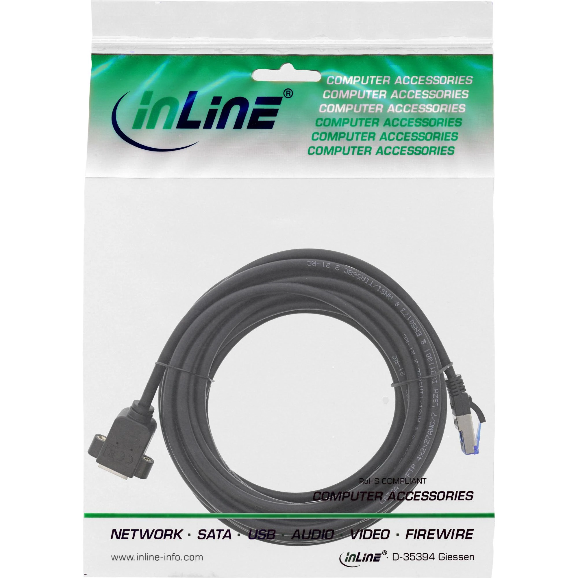 InLine® Patch kabelis įmontuotas prailginimas, S/FTP (PiMf), Cat.6A, be halogenų, varinis, juodas, 7,5 m
