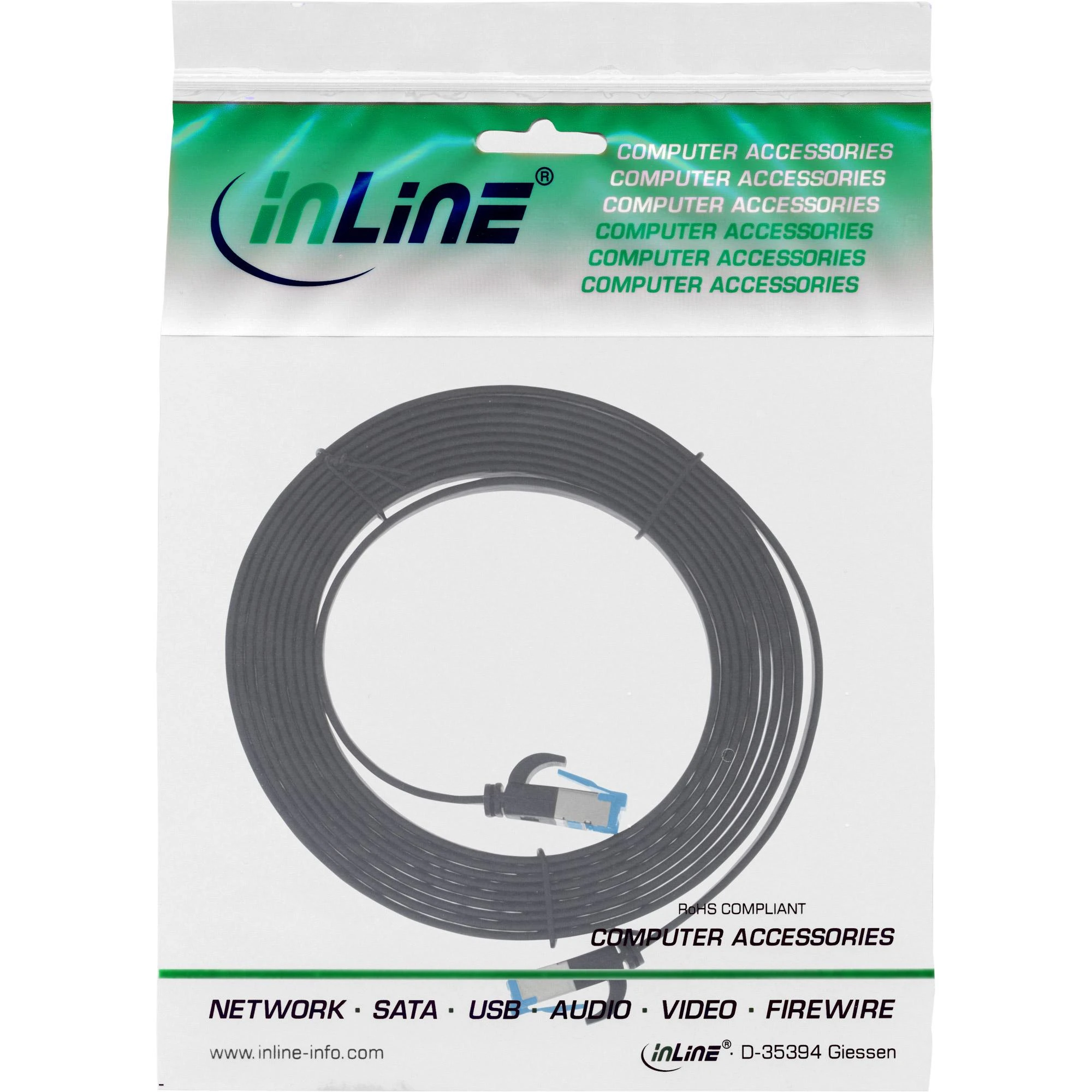 InLine® Flat patch cable, U/FTP, Cat.6A, TPE be halogeno, juodas, 3m