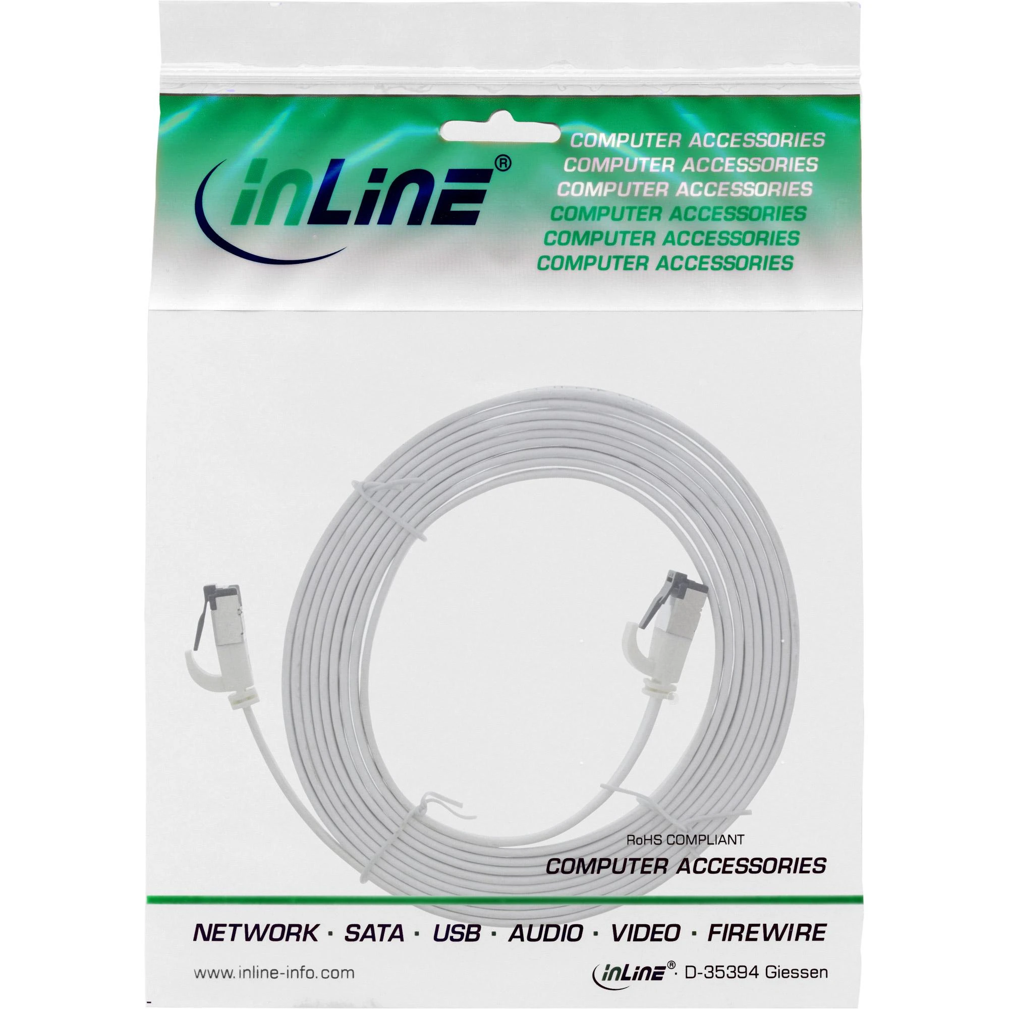 InLine® plokščias kabelis, U/FTP, Cat.6A, TPE be halogenų, baltas, 3m