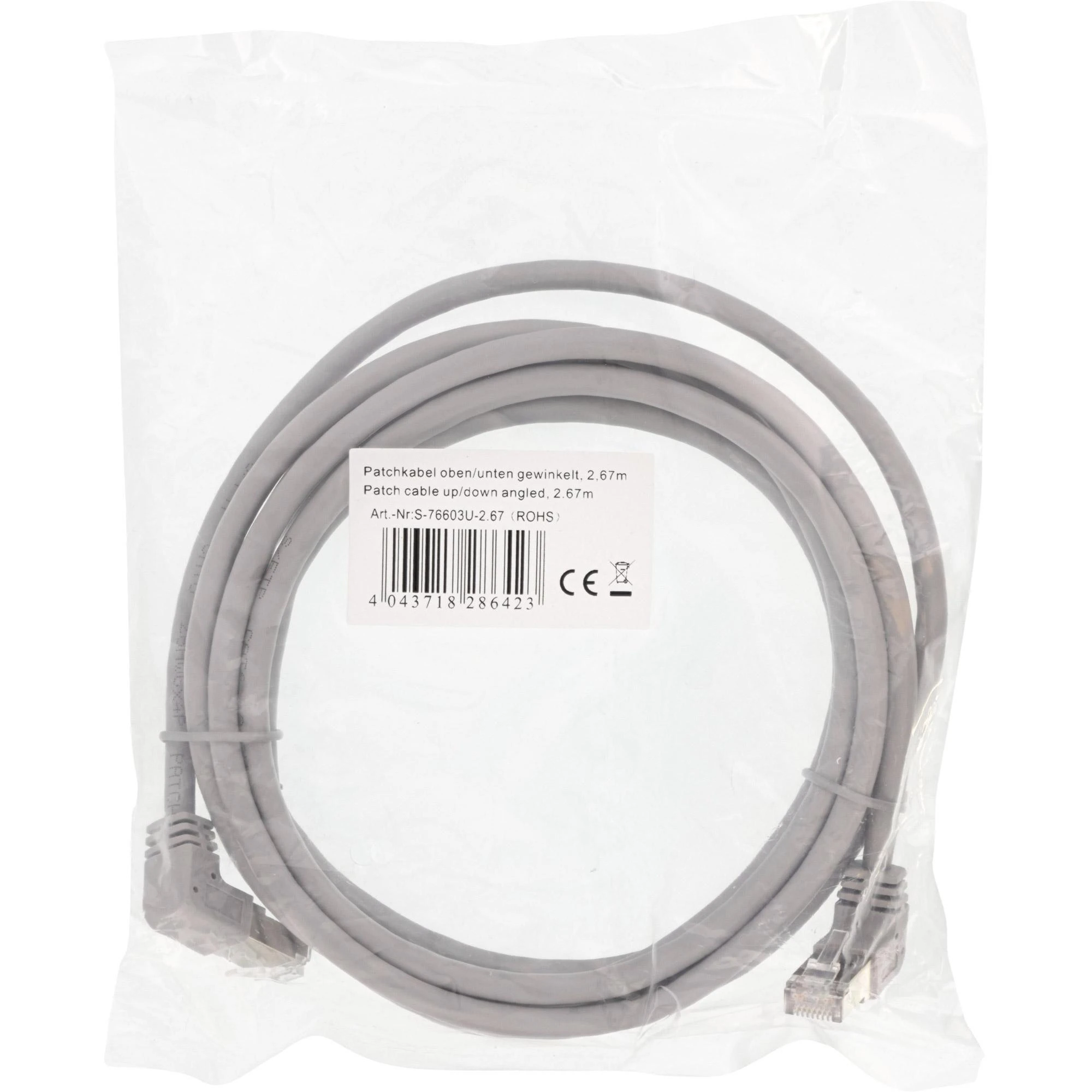 InLine® Patch kabelis aukštyn/žemyn kampuotas, S/FTP (PiMf), Cat.6, 250MHz, PVC, varinis, pilkas, 2,67m