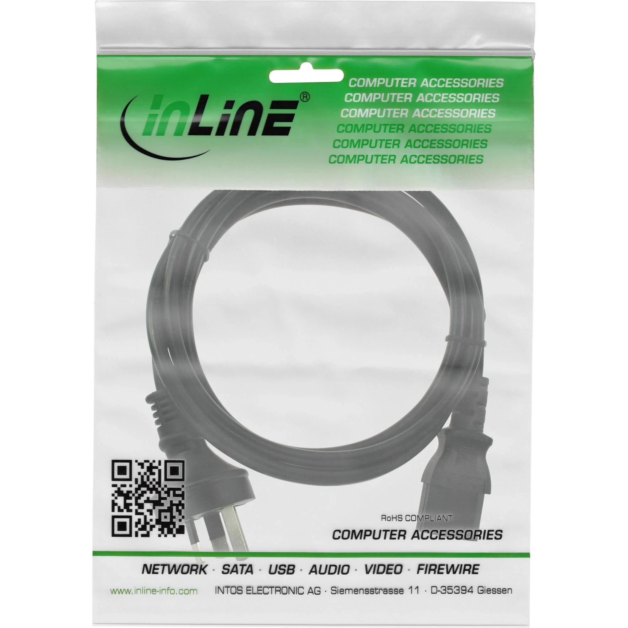 InLine® maitinimo kabelis, Australija iki 3 kontaktų IEC C13, juodas, 5,0 m