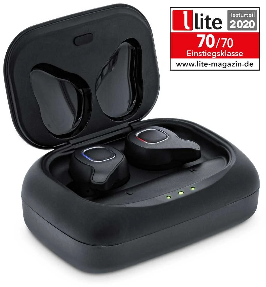 „InLine PURE Air TWS“ „Bluetooth“ į ausis įdedamos ausinės su tikru belaidžiu stereofoniniu garsu ir „Qi-Case PowerBank“