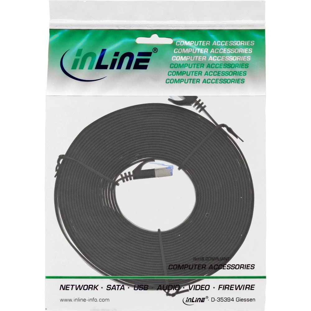 InLine Patchcord Flat U/FTP, Cat.6A, juoda 7m (71807S)