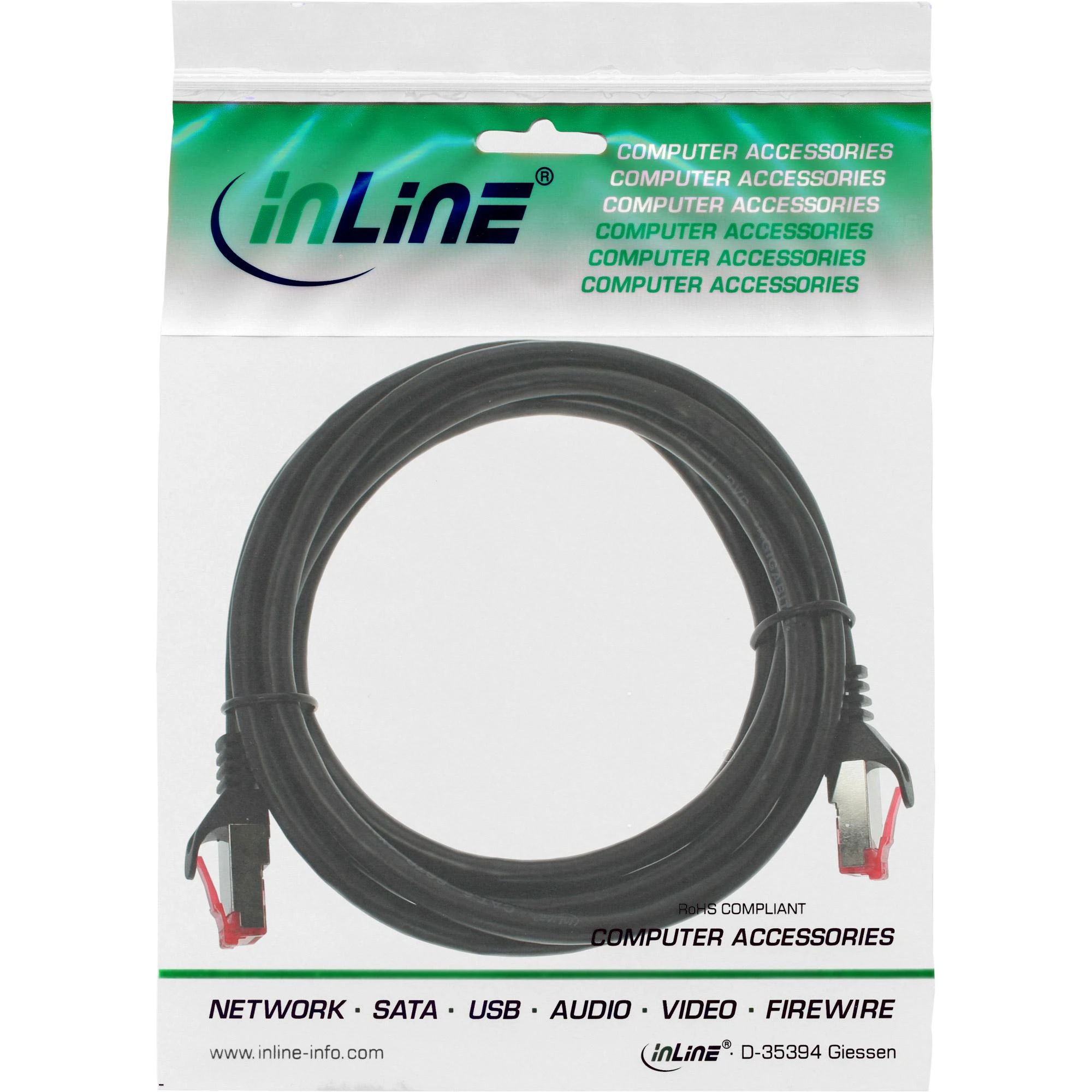 InLine 76405S pataisomasis kabelis RJ45 kištukas į RJ45 kištuką S/FTP Cat.6 juodas 5 m