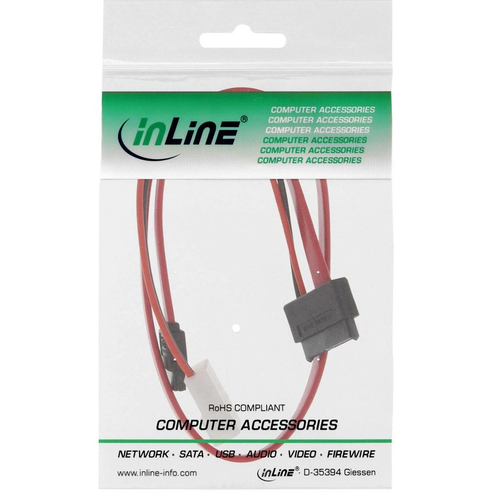InLine SATA - SATA Slimline + Molex, 0.4m, Raudona (29608)