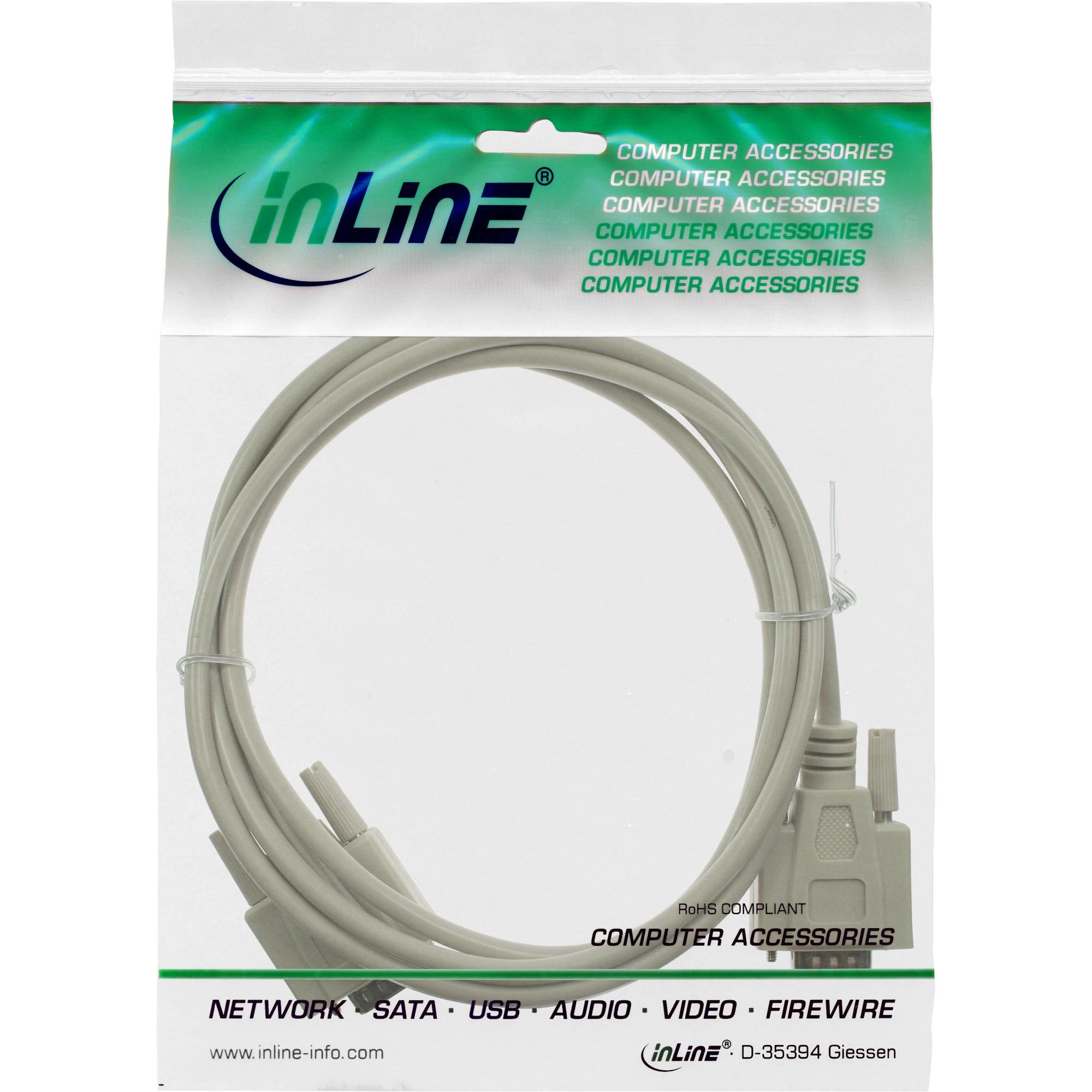 InLine DB-9 - DB-9, 5m, Kremas (12215)