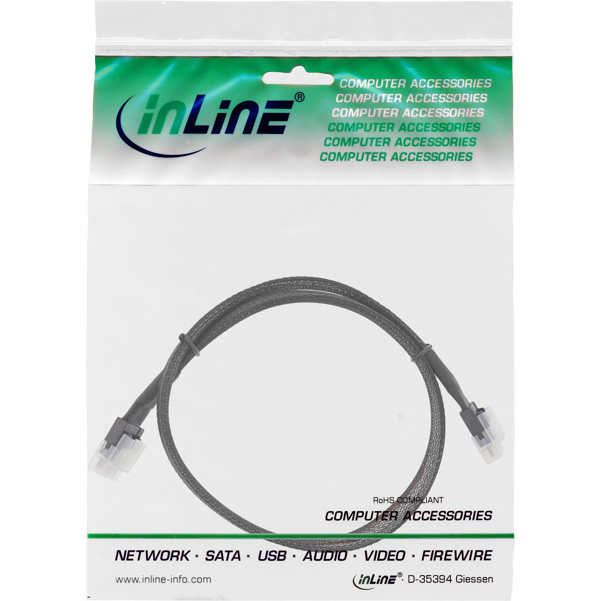 InLine ® Plonas SAS kabelis, SFF-8654 zu SFF-8654, 24 Gb/s, 0,5 m