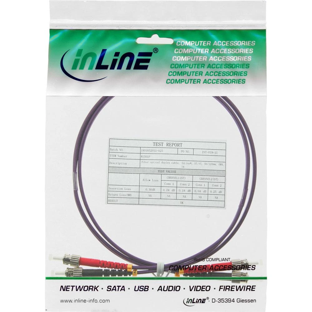 Inline Linijinis šviesolaidinis laidas ST/ST, 50/125 µm, OM4 7,5 m (81575P)