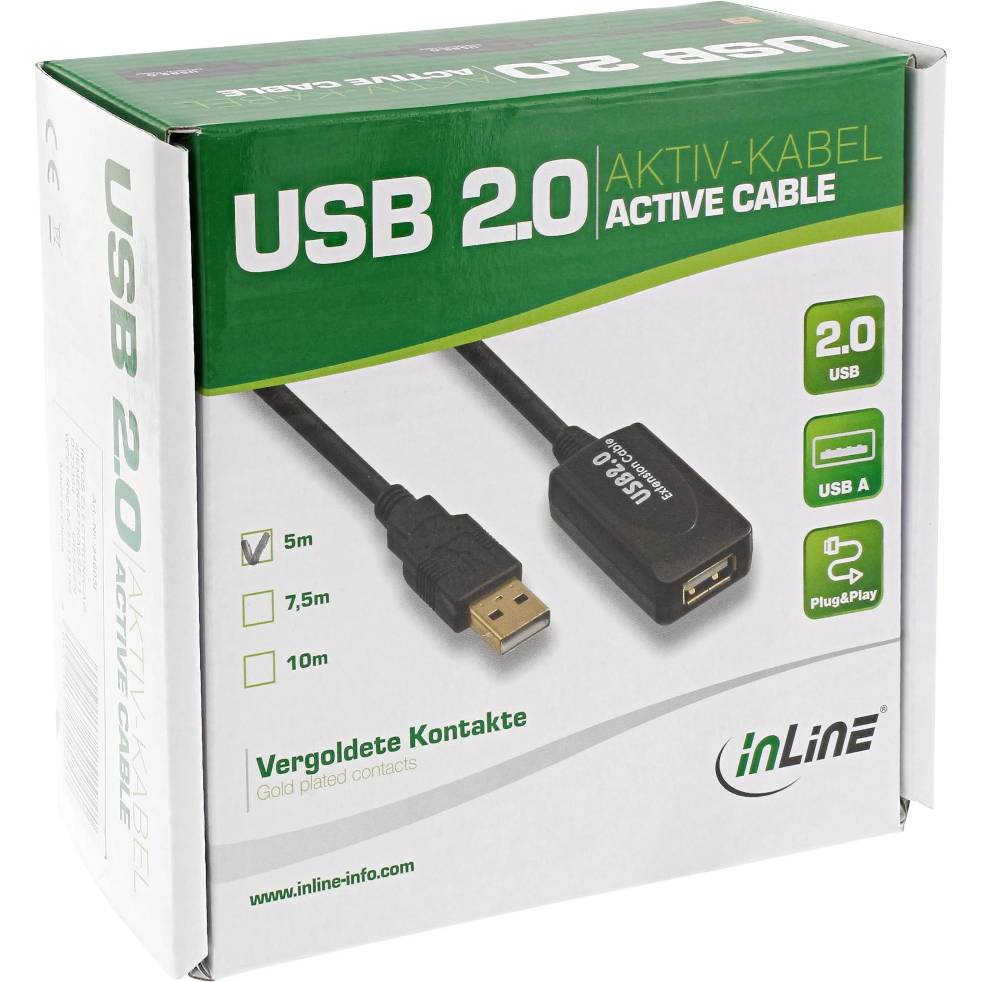 InLine USB 2.0 aktyvus plėtinys, kištukas A prie lizdo A - 5m