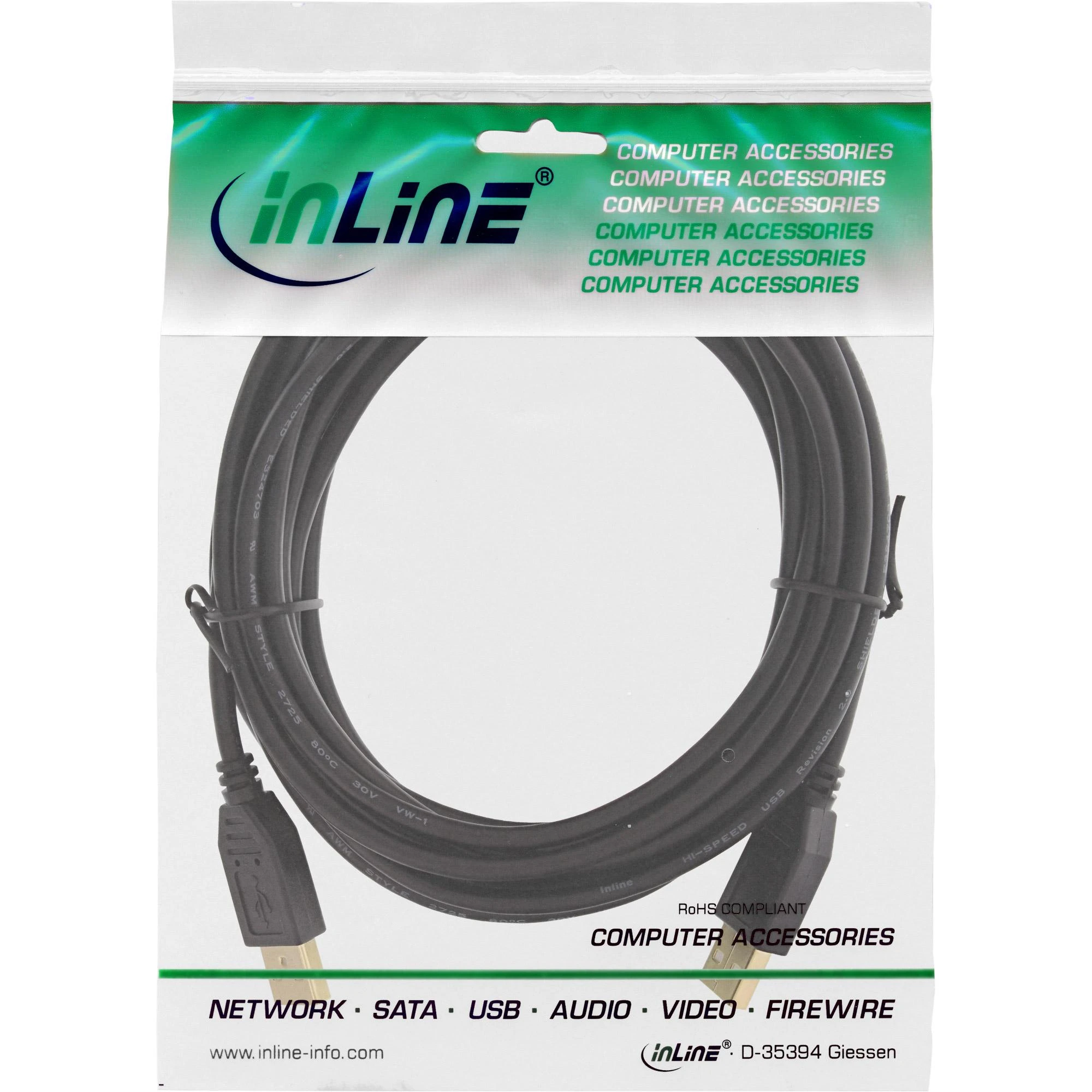 Kabelis USB InLine USB-A - USB-A 5 m Juodas (34350S)