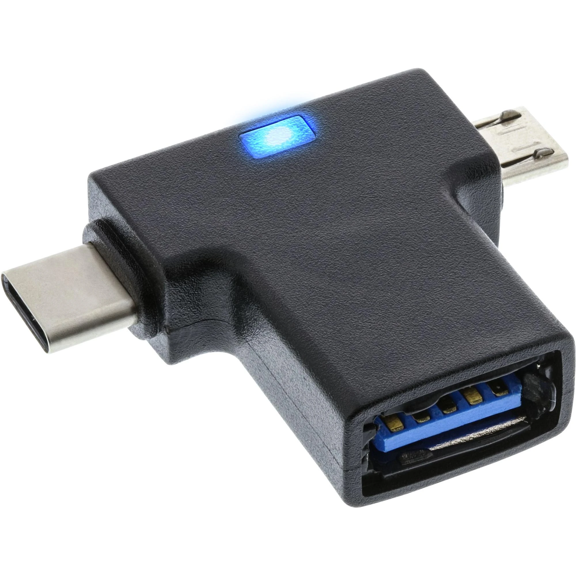 T formos USB adapteris su mėlynu LED indikatoriumi