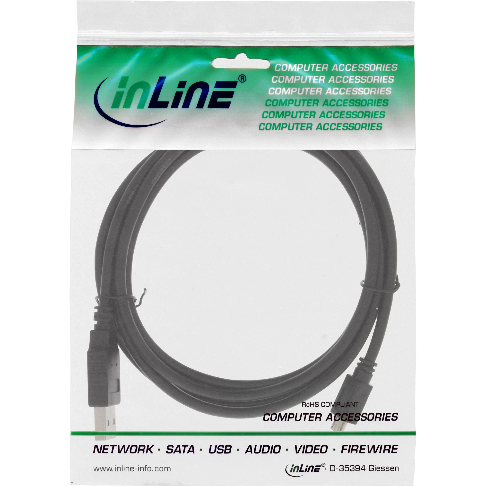 Kabelis USB InLine USB-A - microUSB 1,5 m Juodas (31715Q)