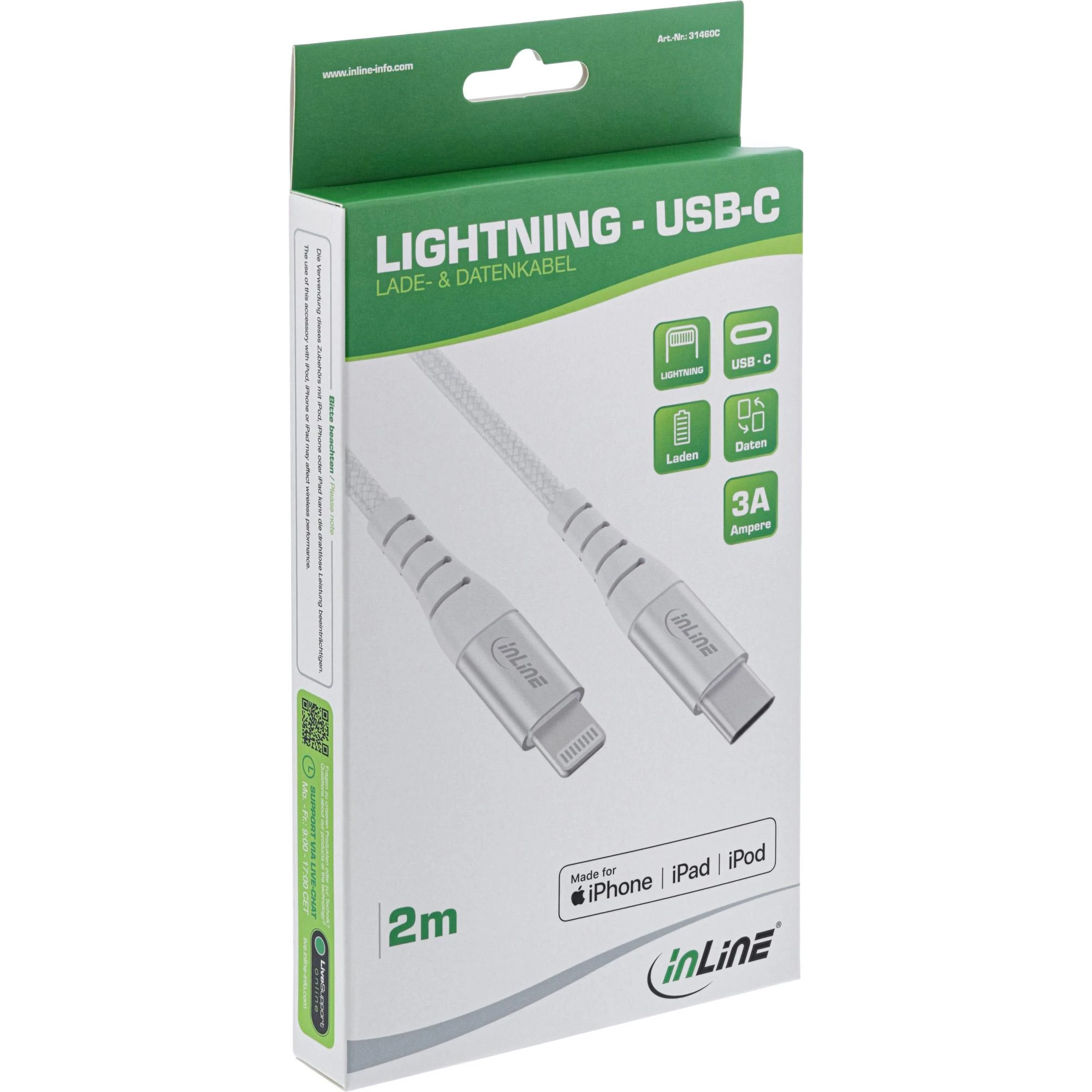 Kabelis USB InLine USB-C - Lightning 2 m Sidabrinė (31460C)