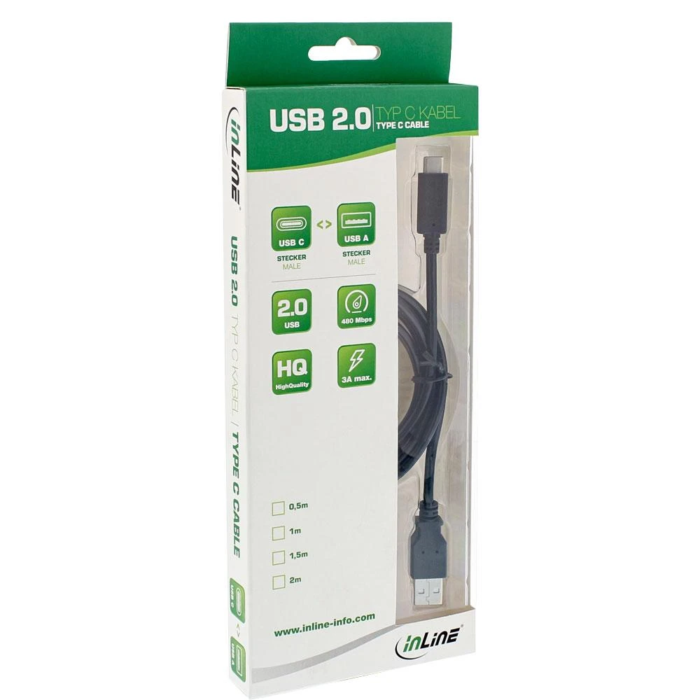 Kabelis USB InLine USB-A - USB-C 0.5 m Juodas (35736)