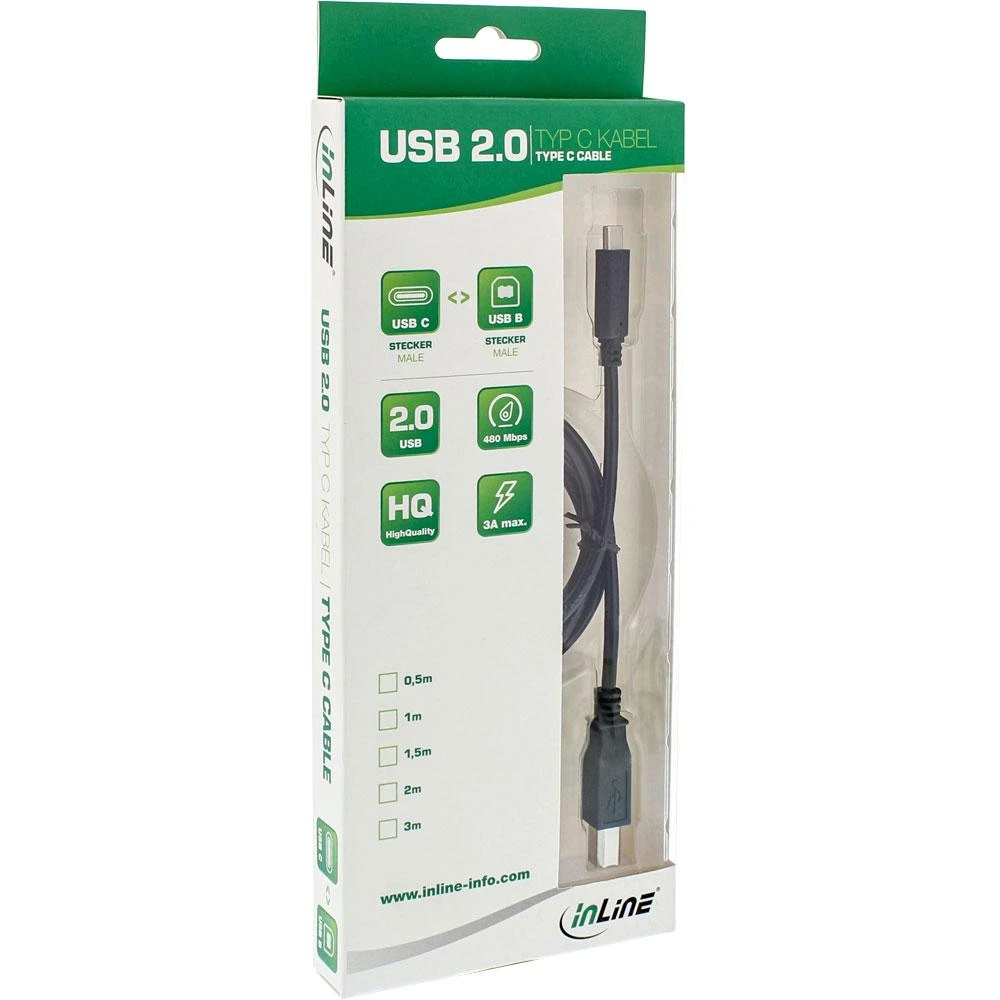Kabelis USB InLine USB-C - USB-B 1 m Juodas (35761)