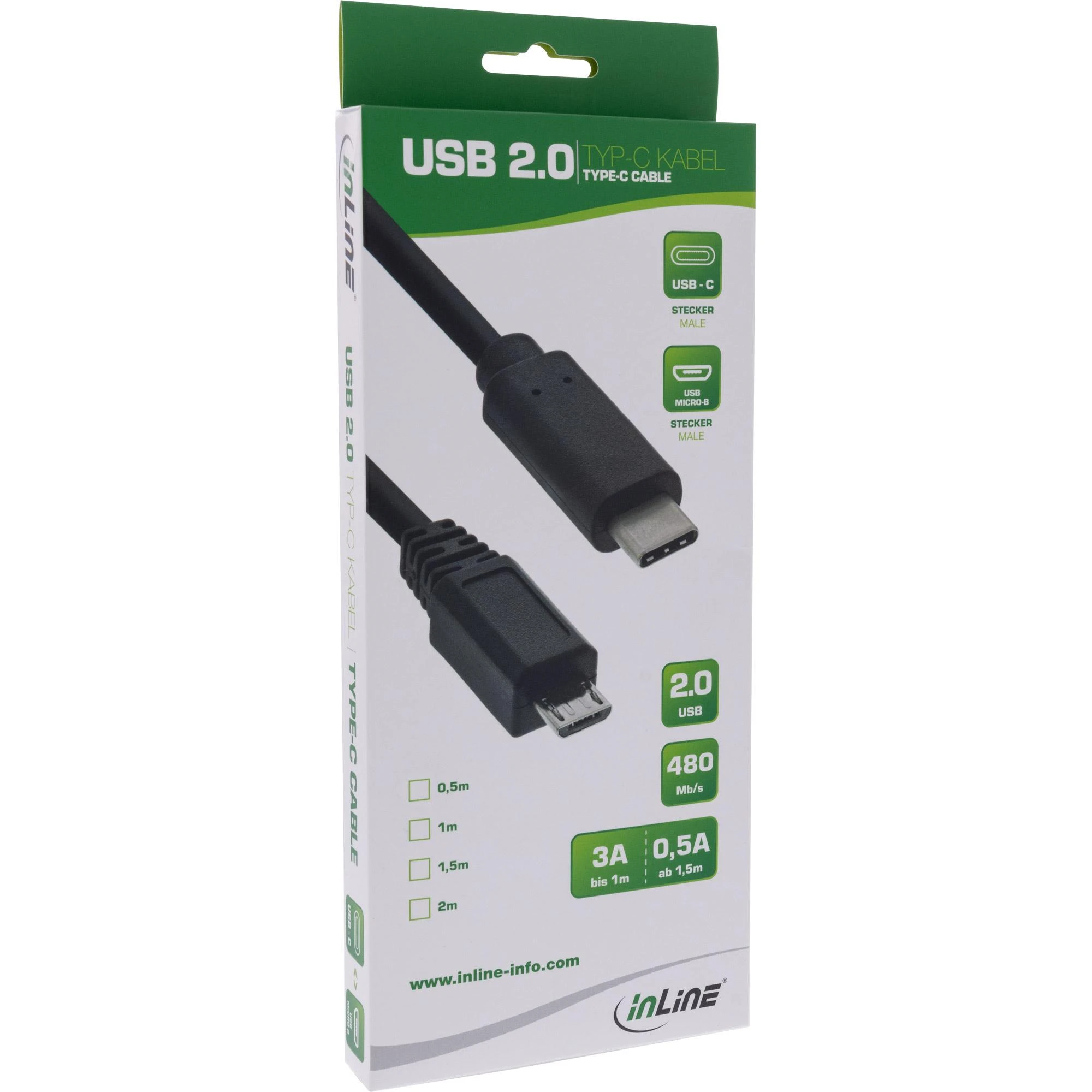 Kabelis USB InLine USB-C - microUSB 0.5 m Juodas (35746)