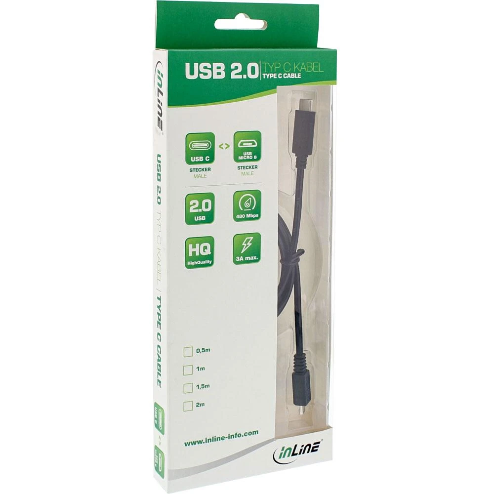 Kabelis USB InLine USB-C - microUSB 2 m Juodas (35742)