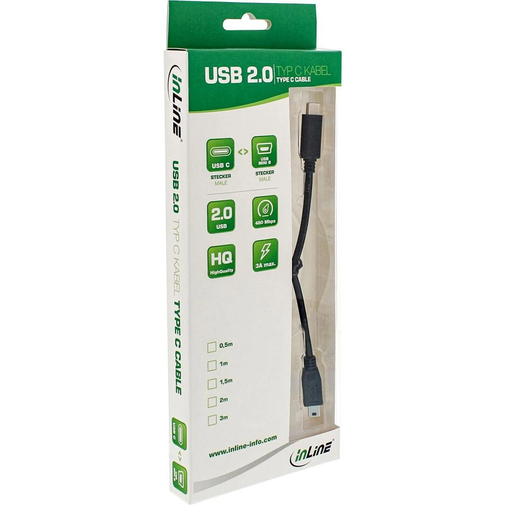 InLine 35753 USB 2.0 kabelis miniUSB2.0 B kištukinis USB 2.0 tipo C kištukas juodas 3 m